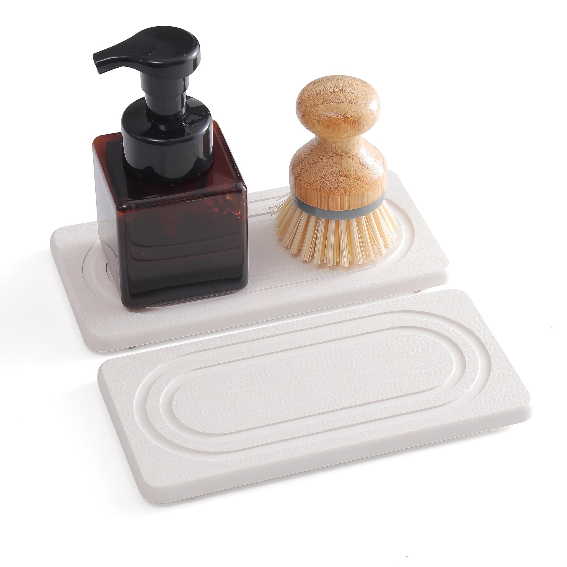 TEMU Lot de 2 tapis d'évier et support pour distributeur de liquide vaisselle en de diatomite naturelle - Absorbant à séchage rapide, convient pour