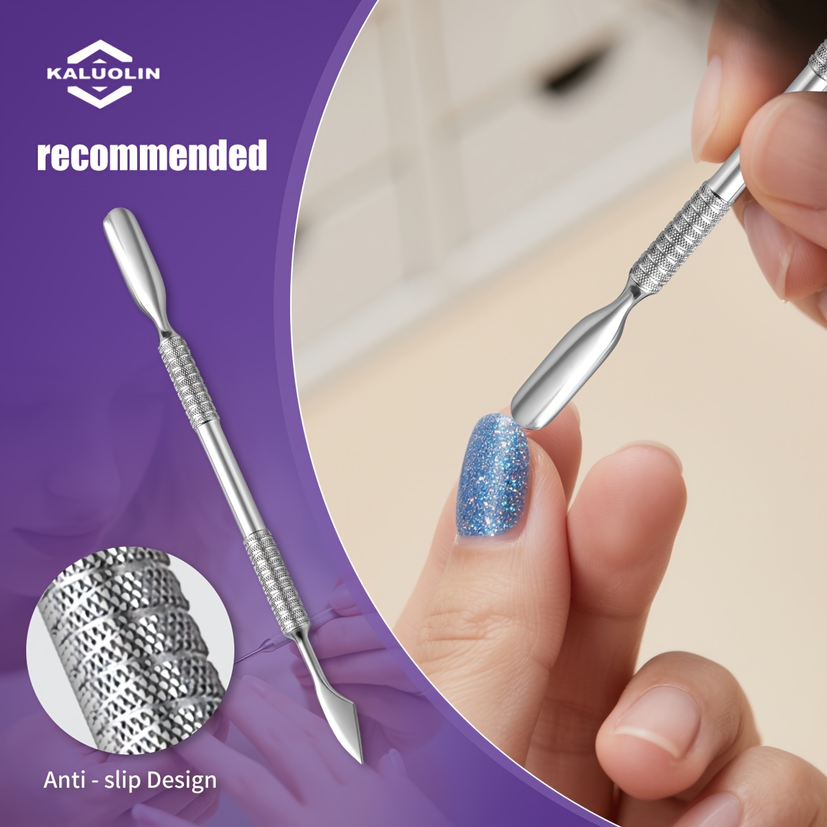 LG Beauty Double-Sided Stainless Steel Cuticle Pusher – Manicure Tool, Silver, UK Made