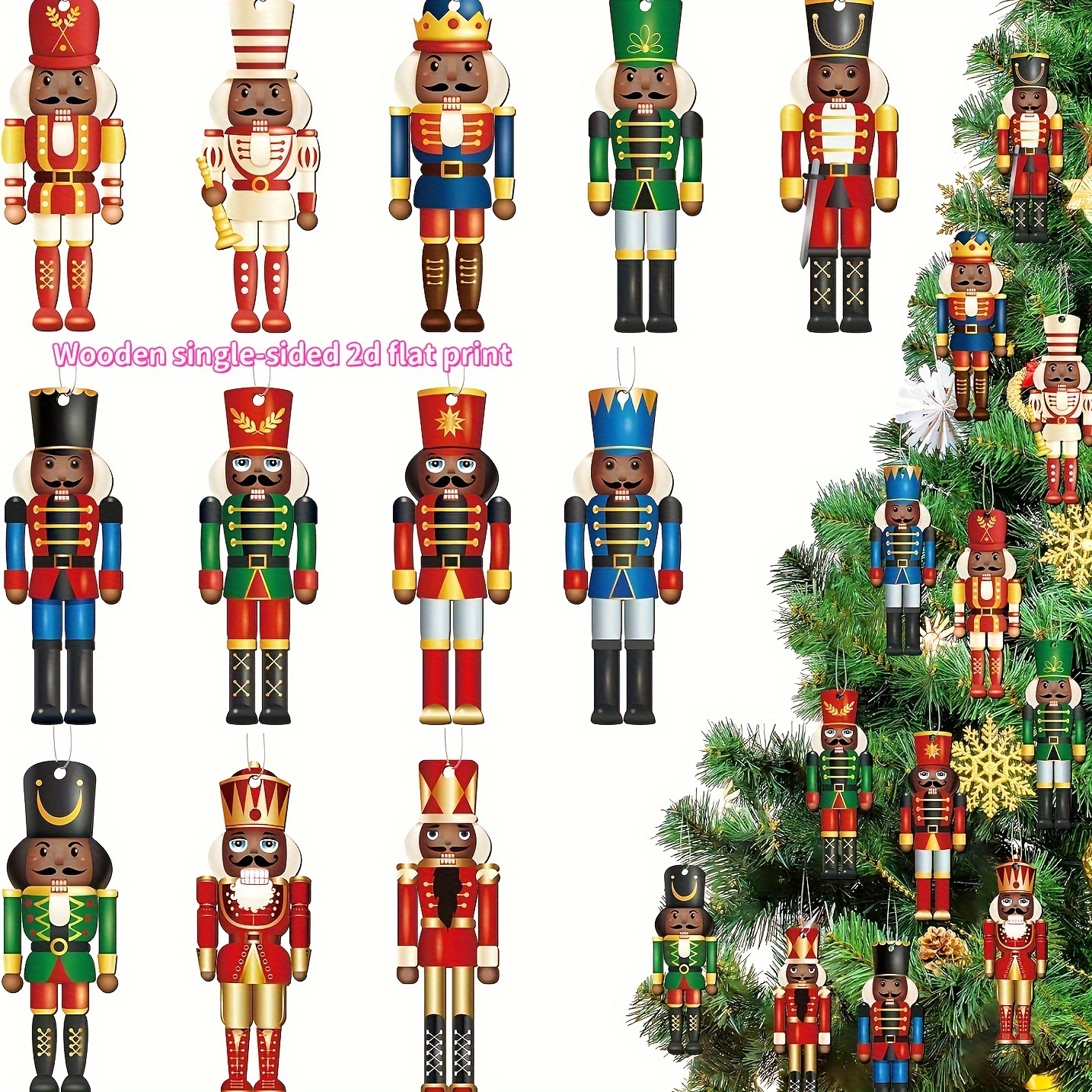 

12pcs Ornaments Hanging Tree Decorations King And Soldier Nutcracker Black Figures Nutcracker Ornaments For Tree