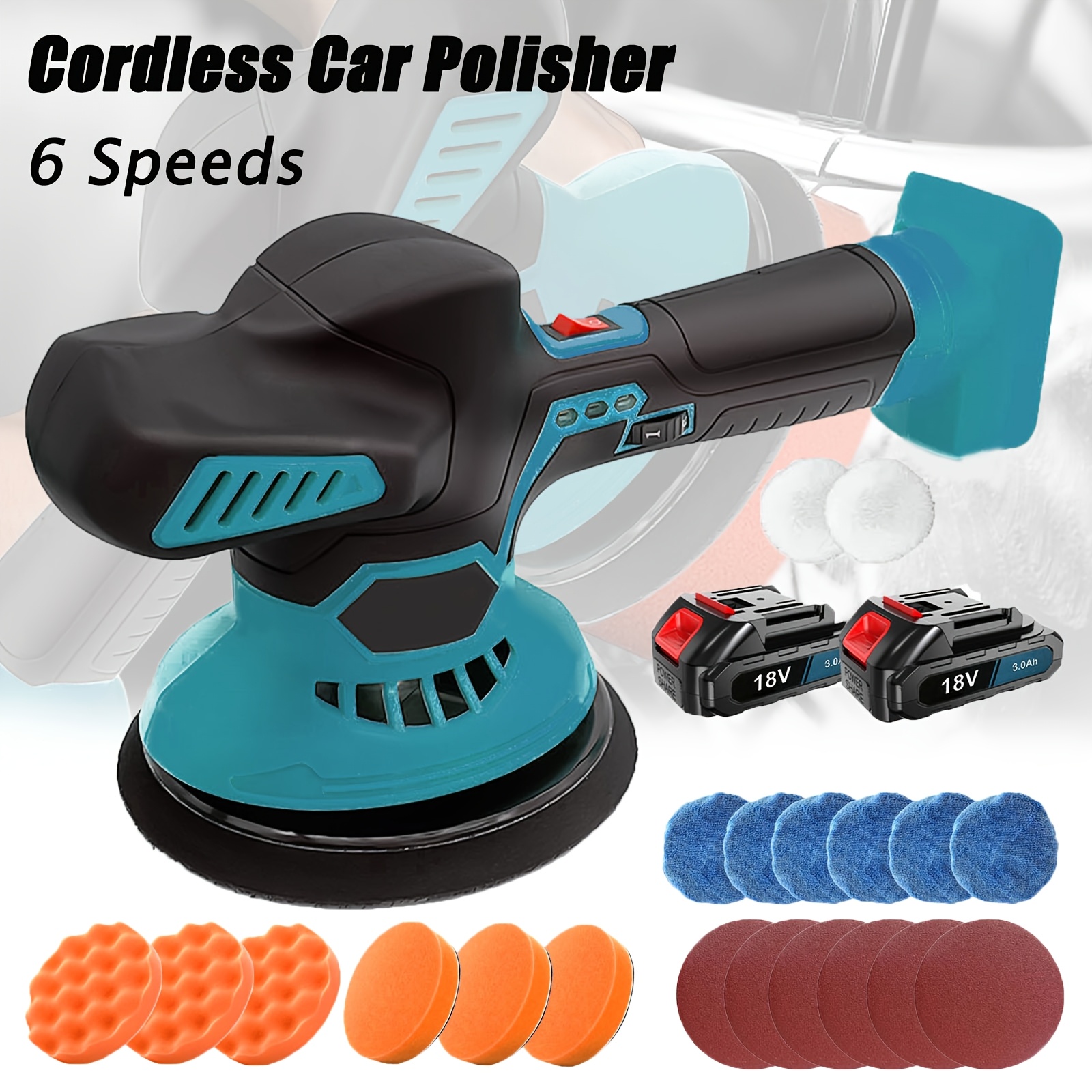 TEMU 400w Cordless Car Buffer Polisher, 6 Inch Random Orbital Polisher With 2pcs Battery & Charger, 6 Variable Speeds, 2500-5000 Rpm Car Buffer