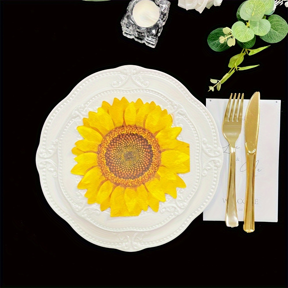 

20pcs/set, Disposable Sunflower Shape Printed Napkins, Birthday Holiday Picnic Wedding Party Paper Towels, Restaurant Dessert Shop Party Supplies