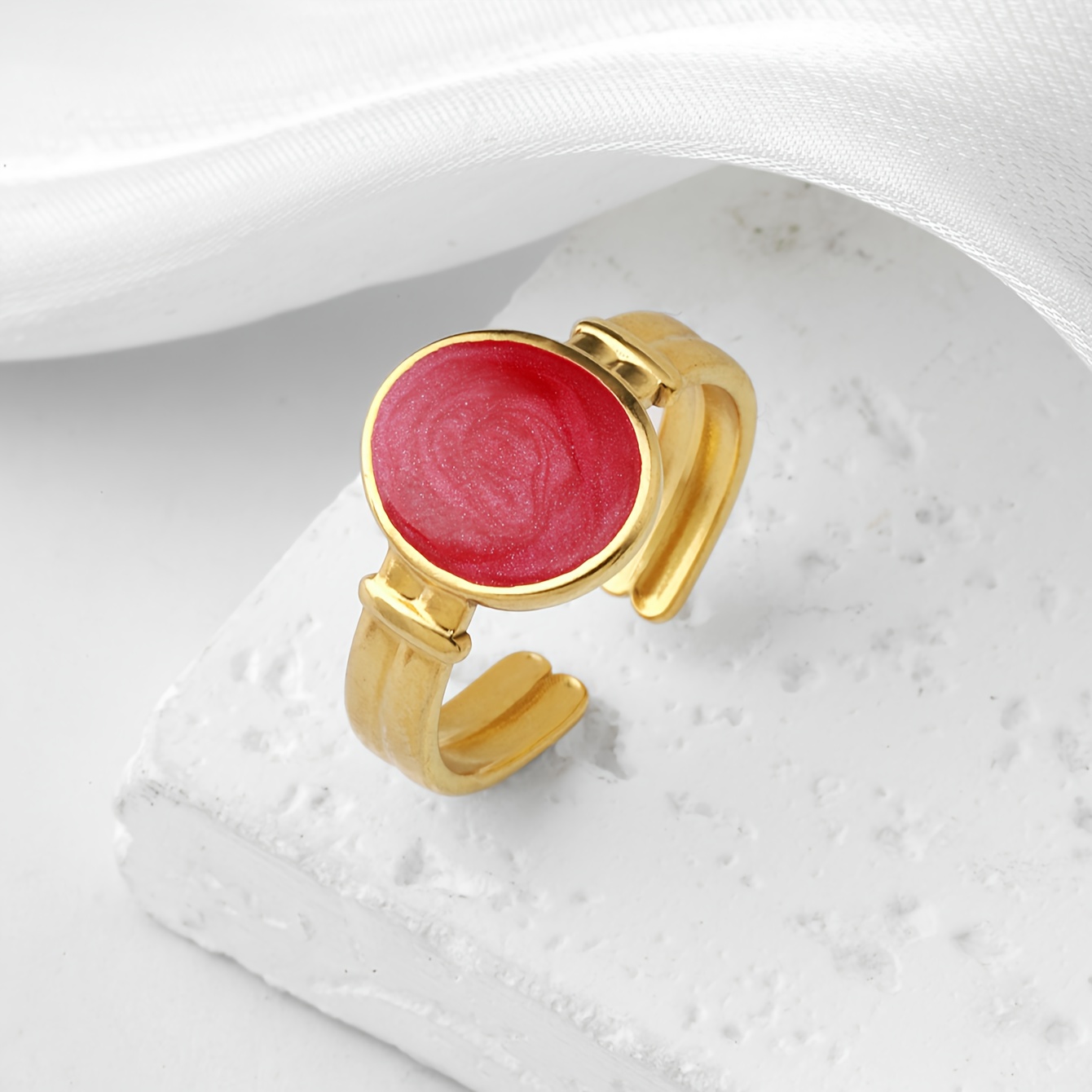 Personalized Oval Glazed Ring in Pearlescent Red