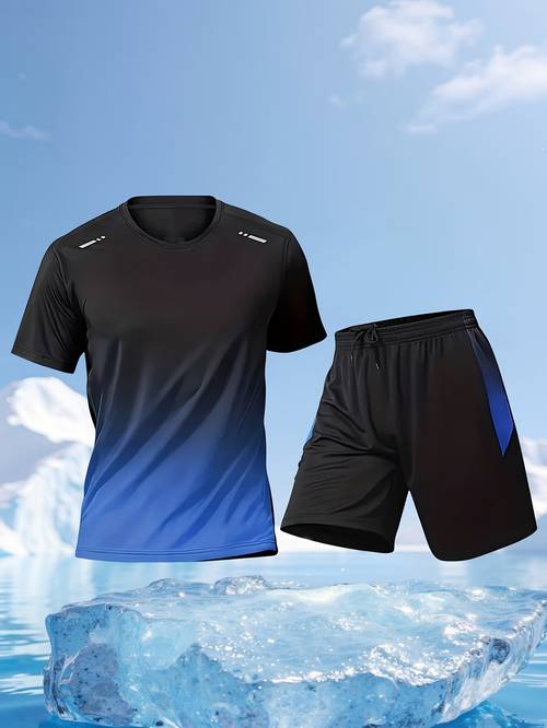 2pcs top shorts sports suit mens fitness clothes quick dry silky short sleeved shorts t shirt badminton basketball football running set