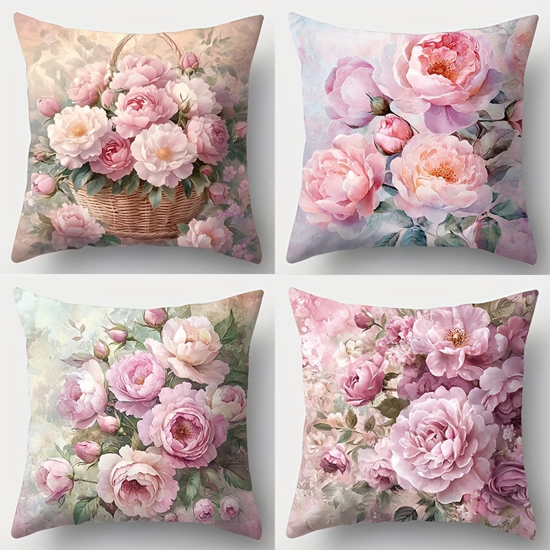 

Jit Contemporary 4-piece Throw Pillow Covers Set - Floral & Basket Design, Hand Wash, Zipper Closure, Woven 100% Polyester Covers, Decorative Square Cushions For Sofa, Living .7x17.7 Inch - No Insert