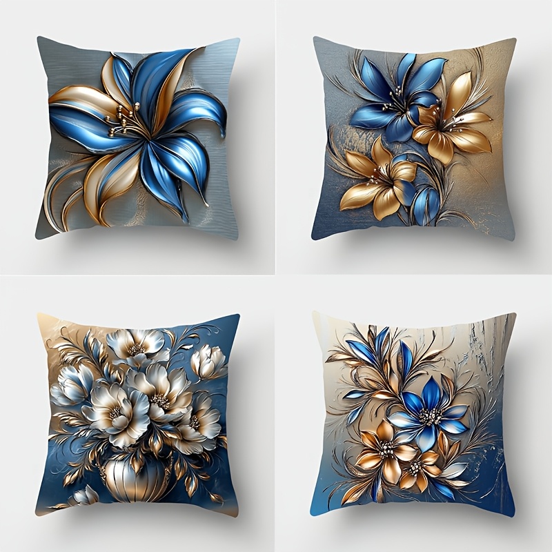 

4pcs Set 3d Floral Pillowcases - Soft & Cozy, Zip Closure, Home Decor, 17.7" Square (pillow Not Included)