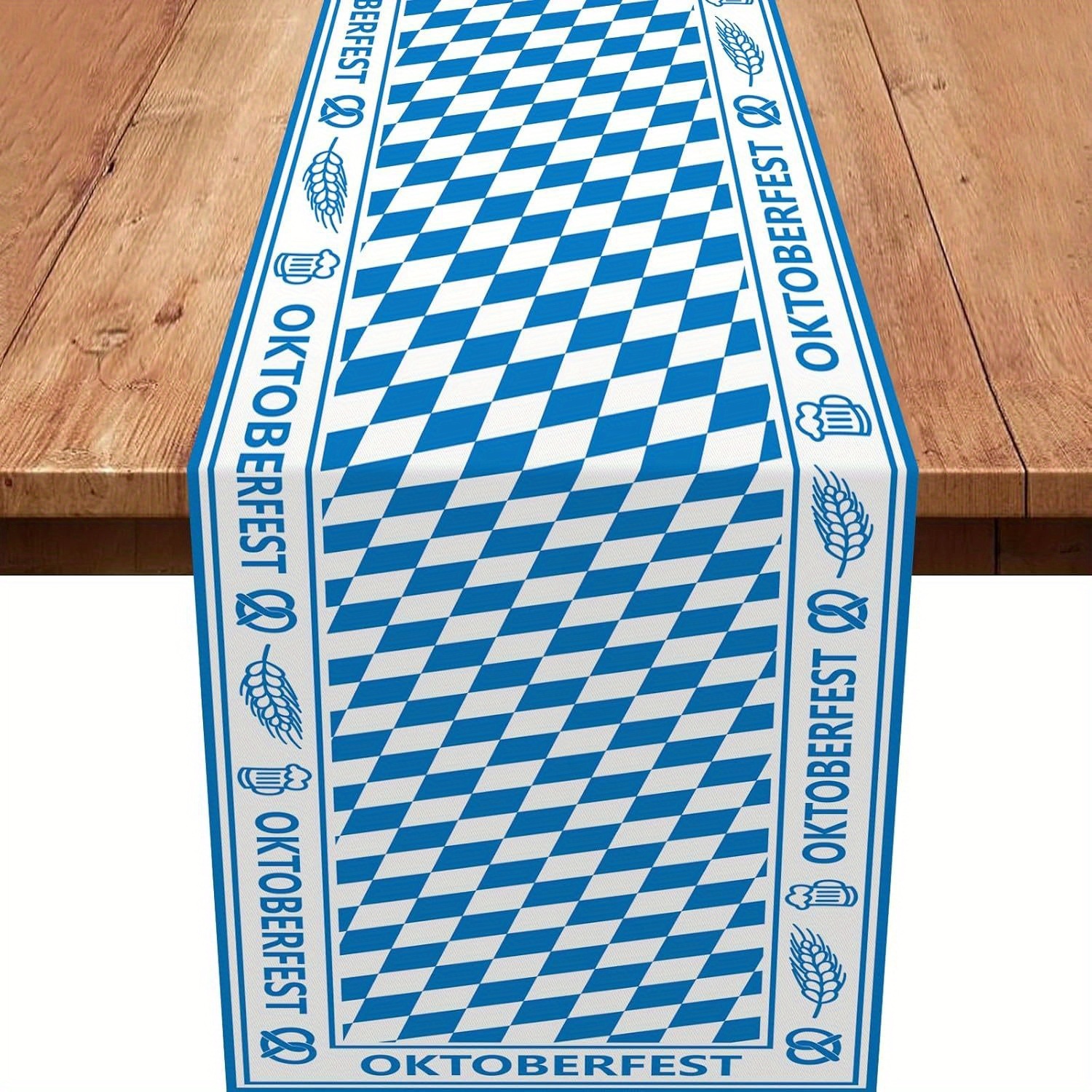 TEMU 1pc Linen Table Runner Decoration, Decorative Table Runner, Blue White Party Table Runner, Oktoberfest Decoration, Table Decoration Tablecloths