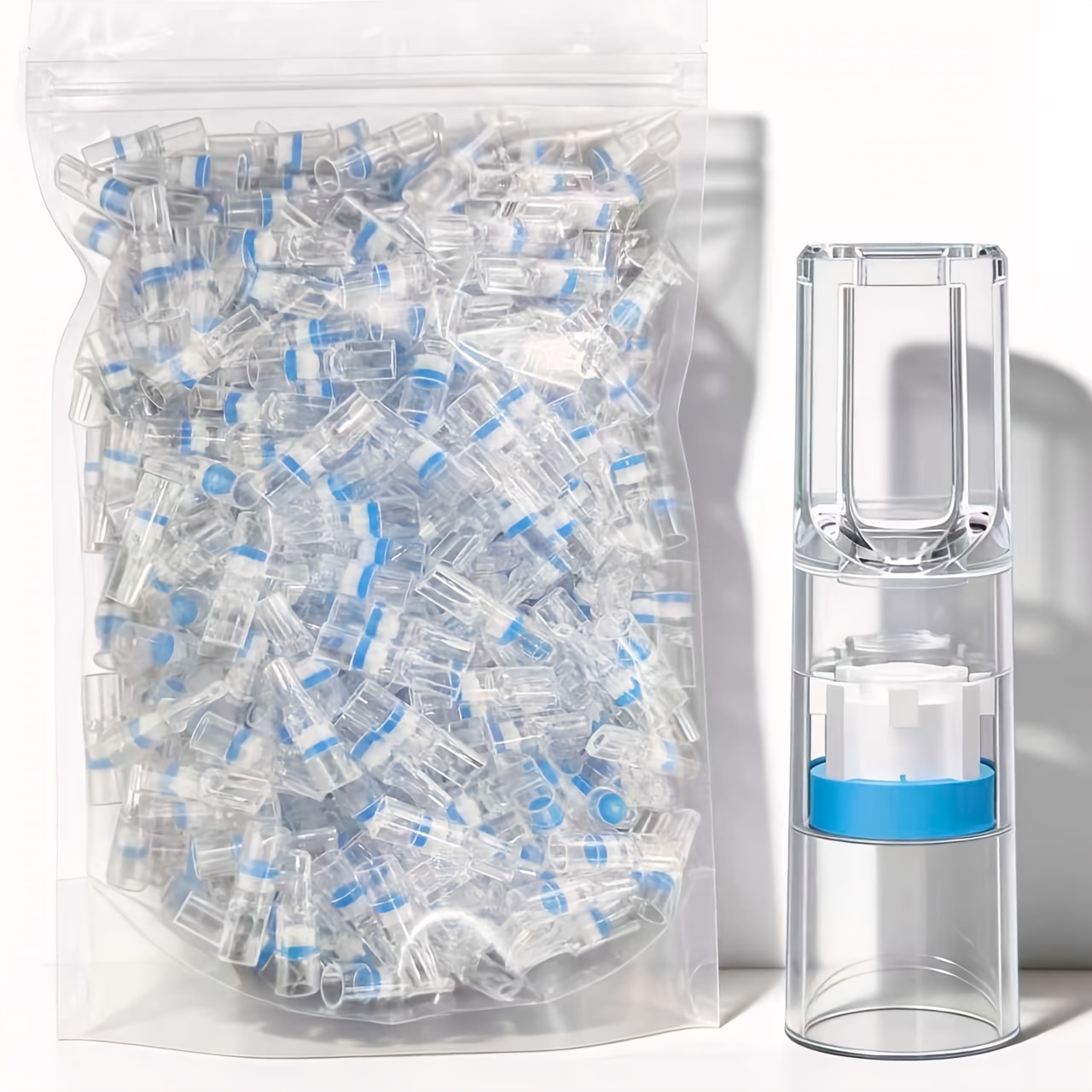 elementbilde 300 stk premium tobakkfiltre i  , reduserer tjære og  , blå plast røyketupper, bærbar