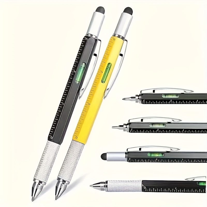 

1pc 6 In 1 Multitool Pen Construction Tool, Multi Tech Pen With Ballpoint Pen, Ruler, Stylus, Level, Screwdriver, Gift For Men Stocking Stuffers Dad Gifts