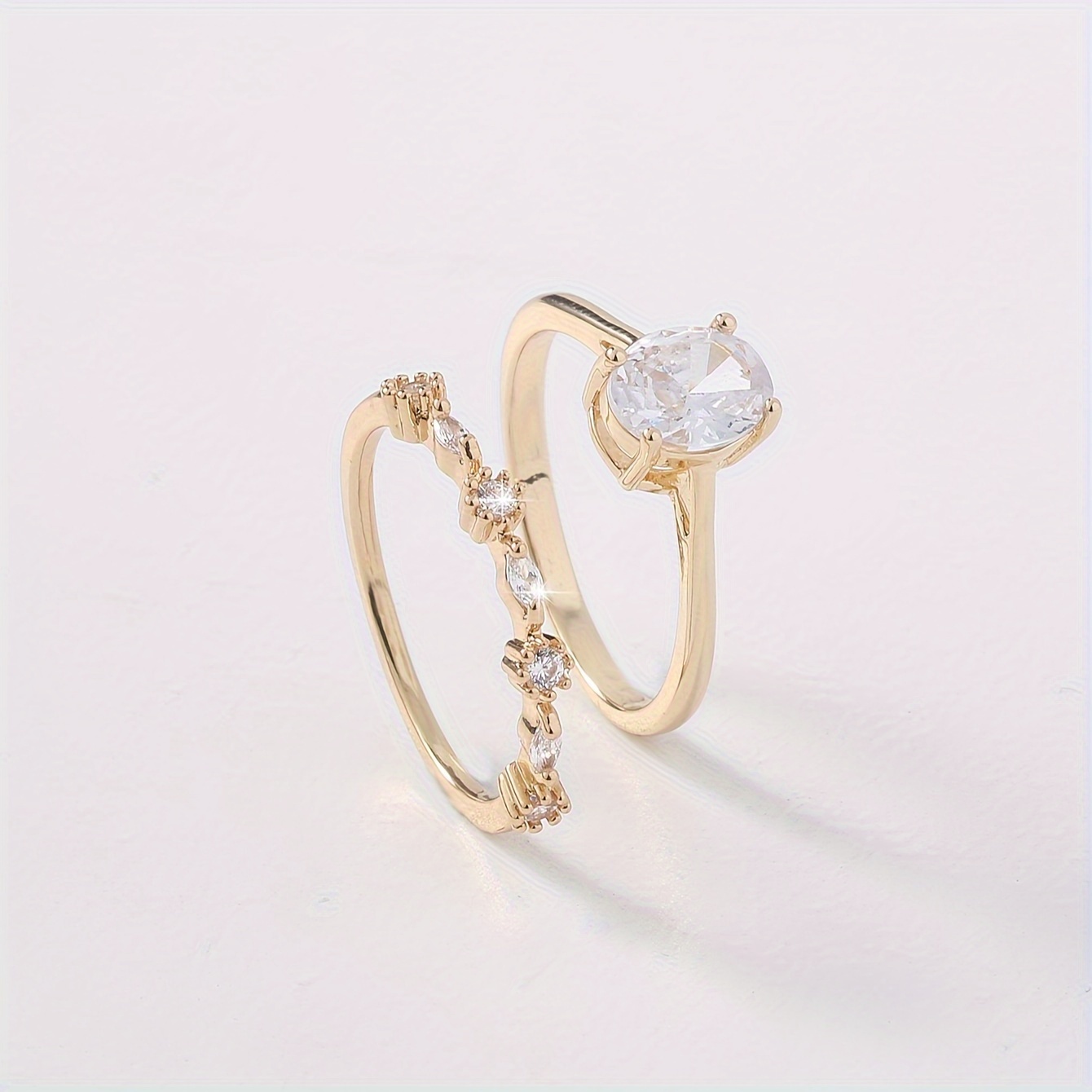 Elegant 2pcs Women's Ring Set - Classic & Luxurious Design With Sparkling Cubic Zirconia, Perfect For Weddings & Engagements