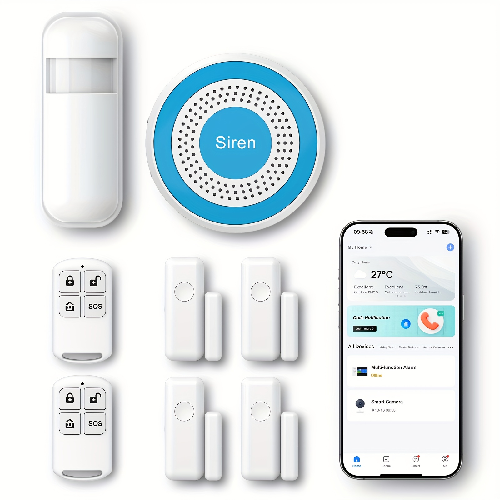 Alarma de Seguridad Doméstica con Sensor PIR y Luz Estroboscópica Mini, Sistema de Alarma Sonora con Flash y Sonido para Interiores, Compatible con Wifi