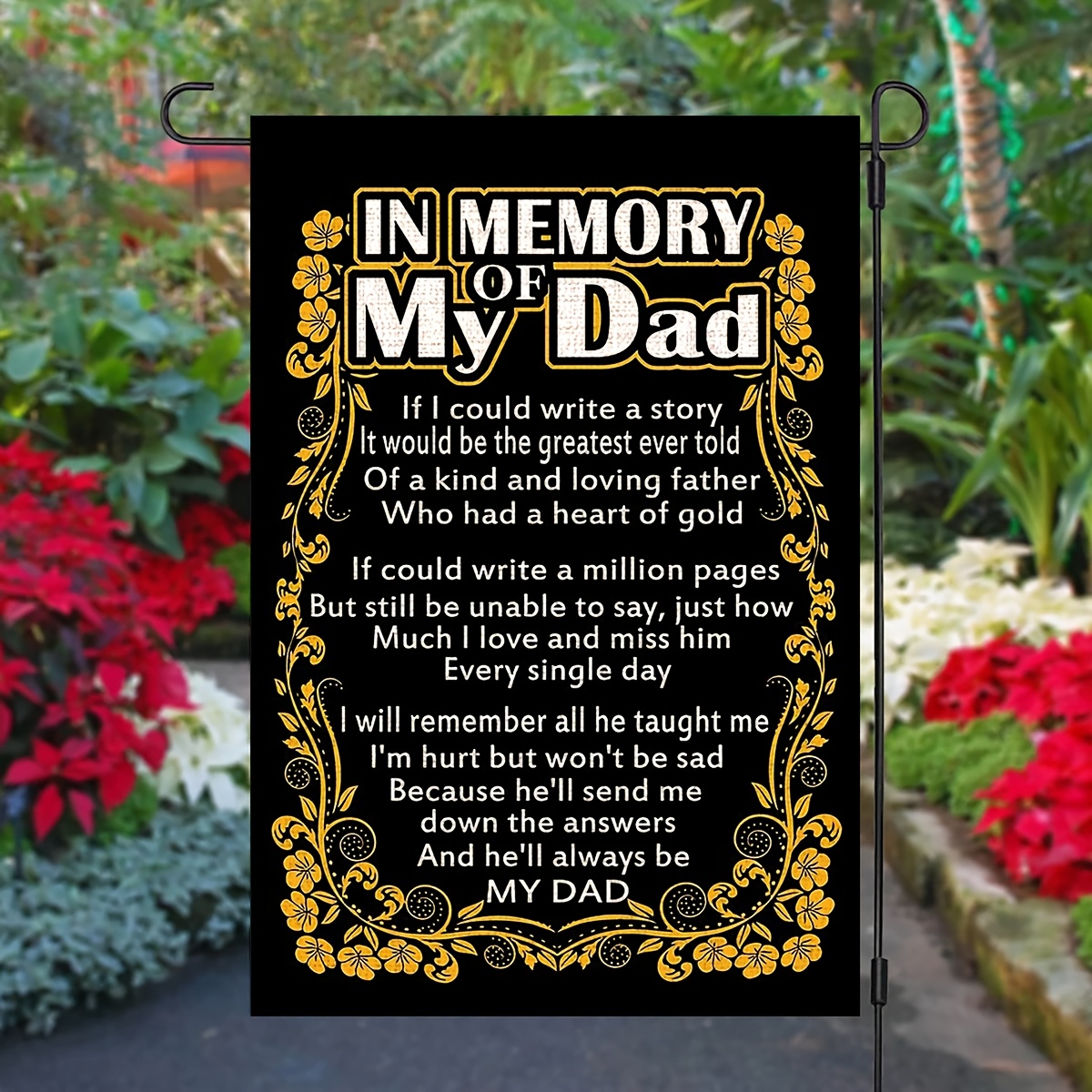 

: Double-sided Memorial Flag For Dad - 12x18 Inch, Linen, Garden & Cemetery Decor, No Pole Included, Just How Much I Love And Miss Him Single Day, Grave Outdoor Outside, Yard Flags