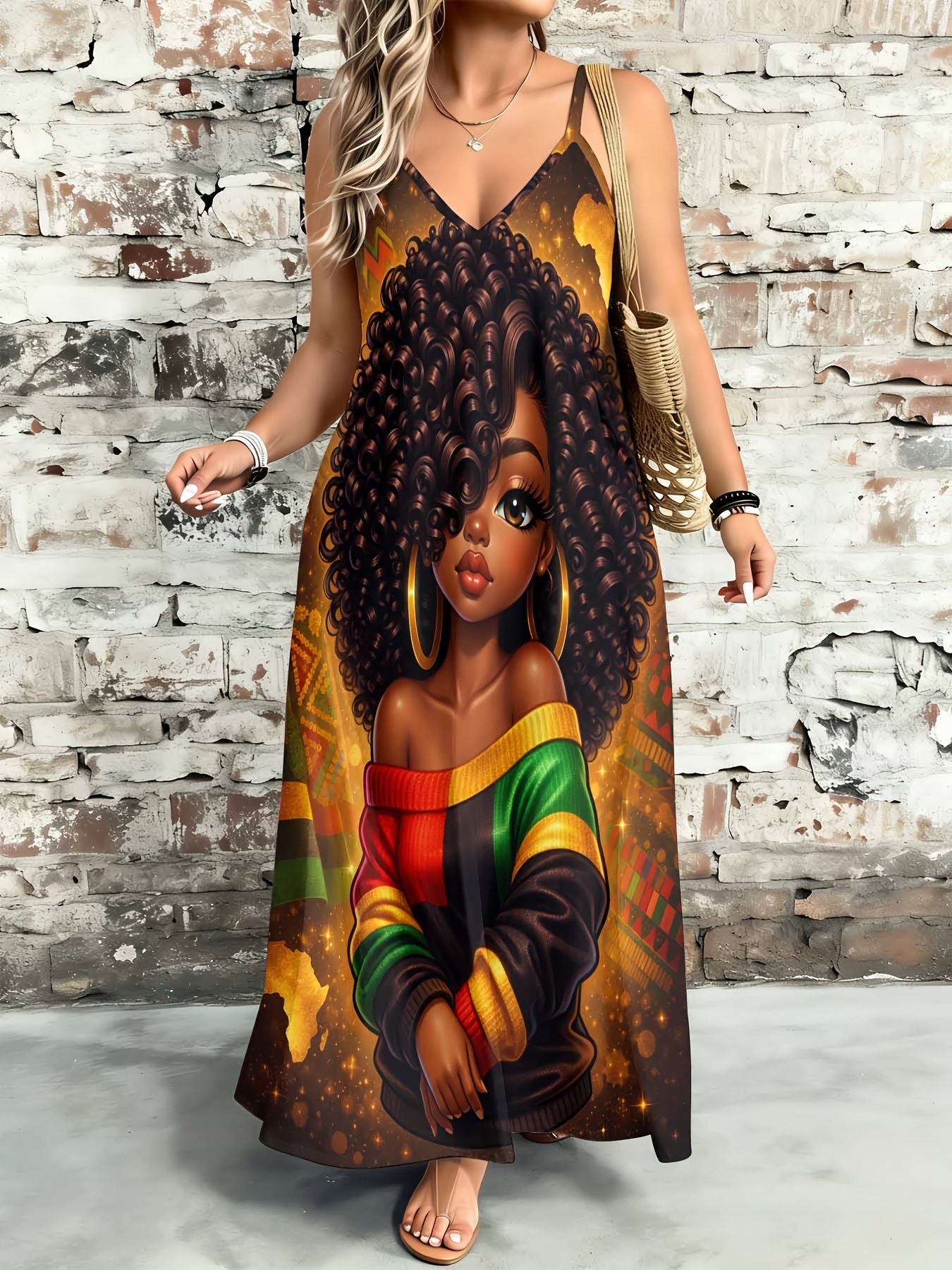 Plus Size - Plus Size - Summer Dresses for Women Maxi Dress with African *  Print Long Sleeveless Dress for Women Casual Beach Vacation Outfits with  Rasta Colors And Afro *