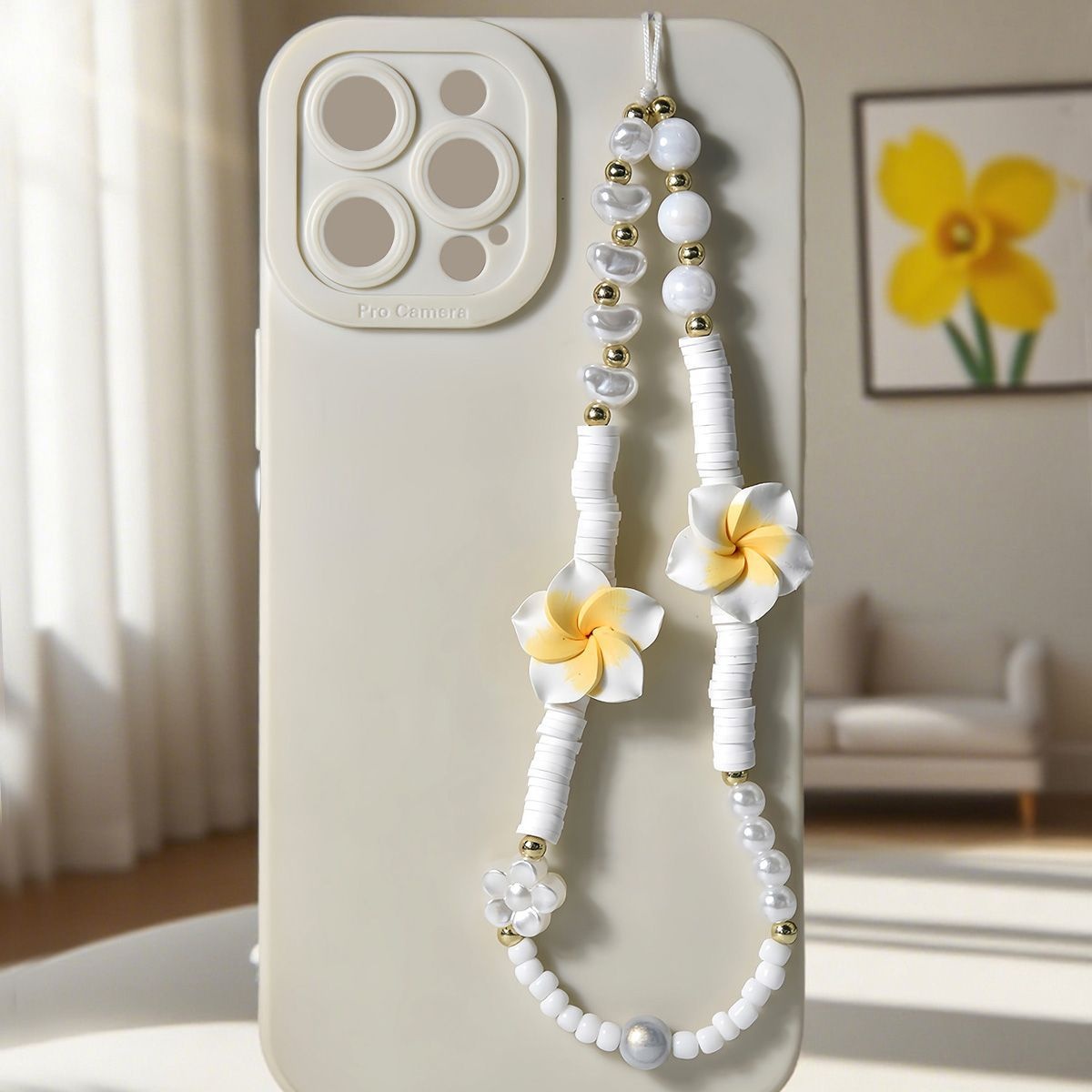 TEMU A Stylish Soft Pottery Flower Phone Strap, With Hand-woven Beads, Serves As A Short Wrist Accessory. An Ideal Gift For Women, Including Mothers,