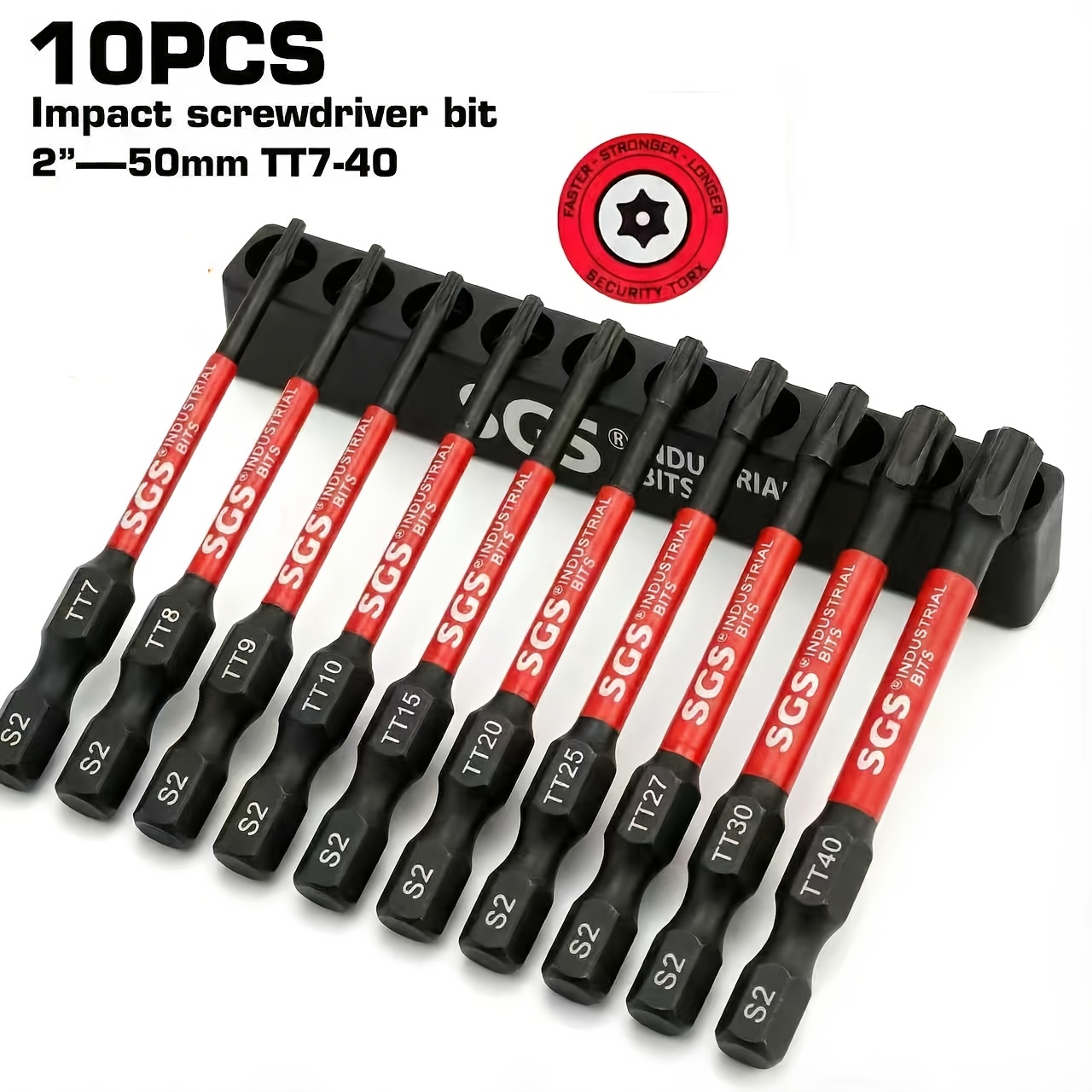 TEMU 10pcs Tamper Proof Torx Impact Bit Set Tt7-tt40 (s2 Steel) Heavy-duty Suitable For Impact Driver Drill, Torx Bits For Automotive,, Diy,