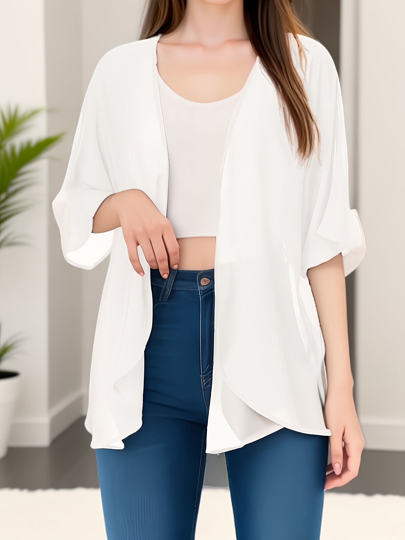 Large size Women's casual kimono cardigan smock chiffon material quick-drying fabric can be worn in multiple seasons suitable for a variety of occasions a variety of colors