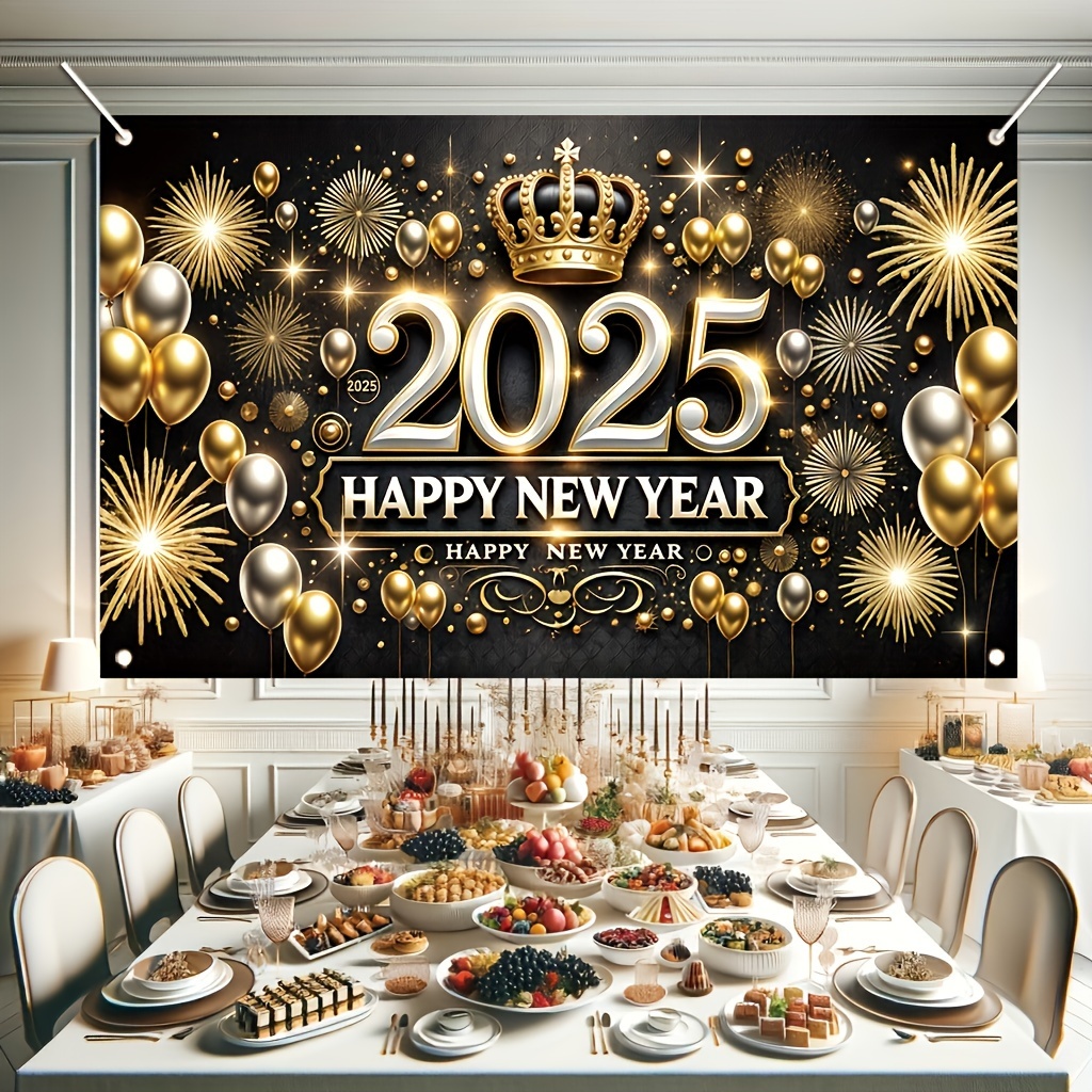 

2025 New Year Celebration Banner - Polyester Party Backdrop, Decoration For Indoor/outdoor Use, Electricity-free Setup, Ideal For Home & Event Settings