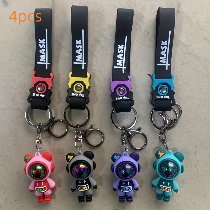 

4pcs Astronaut & Lightning Bear Silicone Keychains With Carabiner Clip - Creative Couple Gift, Ideal For Backpack And Bag Decoration, Uncharged Power Mode, Durable Silicone Material