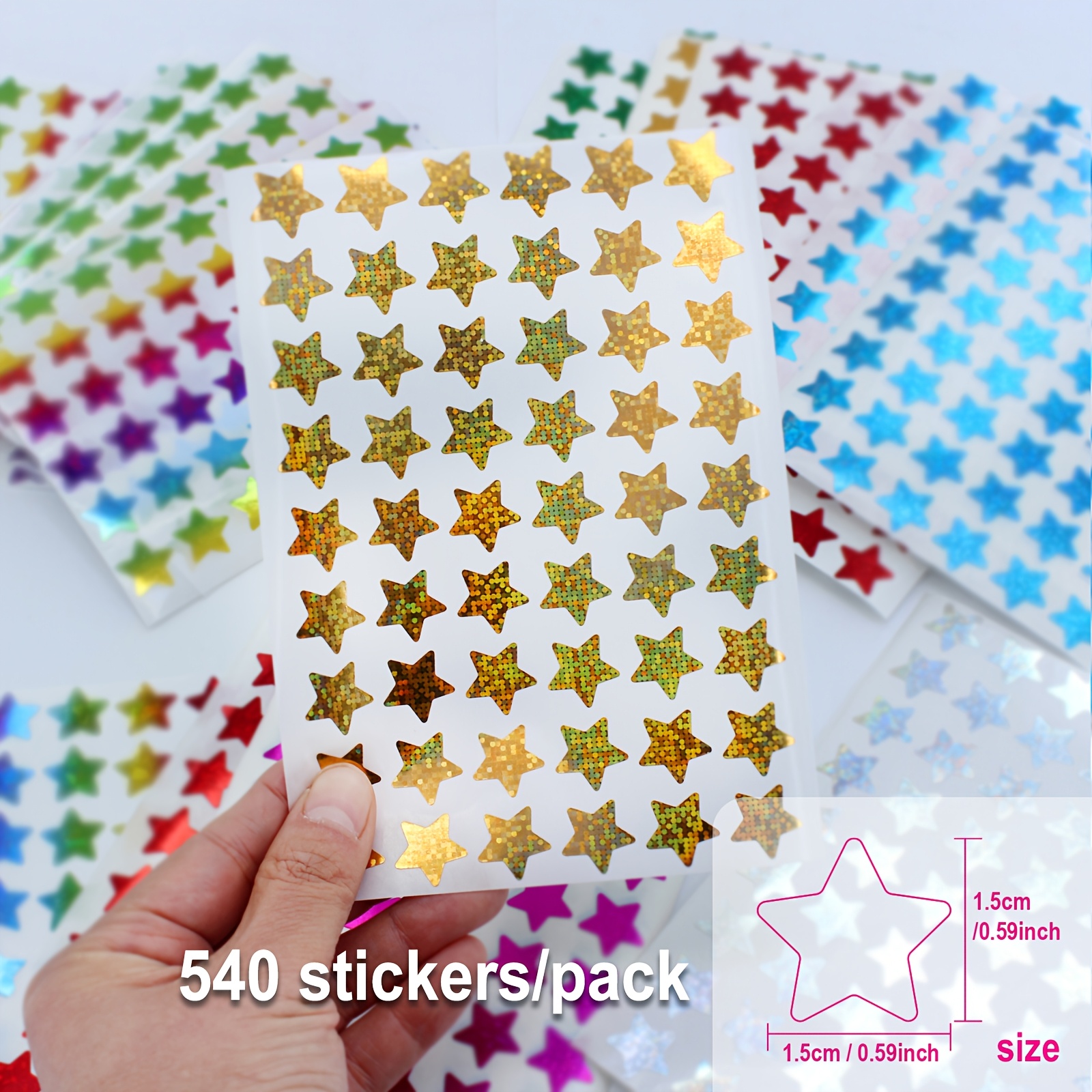 TEMU 540pcs/Pack d'autocollants holographiques de petites étoiles pour décorer des cadeaux, autocollants de récompense, outils pédagogiques,