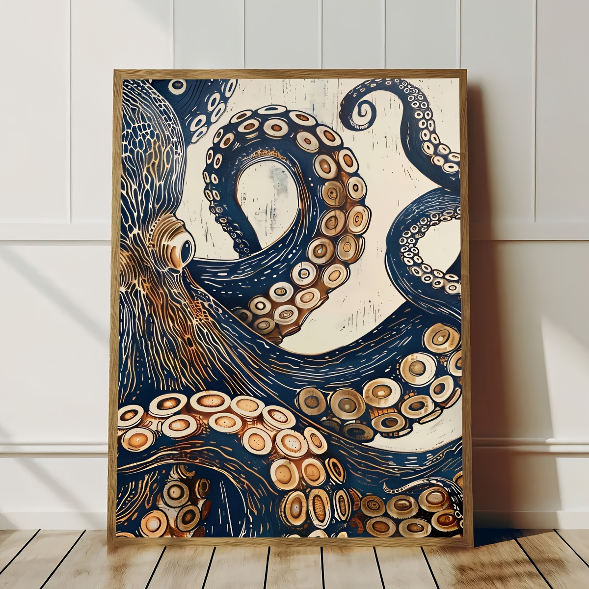 TEMU 2d Flat, 2d Flat, A Frameless Octopus Poster, Art Oil Painting, Art, Birthday Gift, Decoration For Living Room, Bedroom, Kitchen, Bathroom,