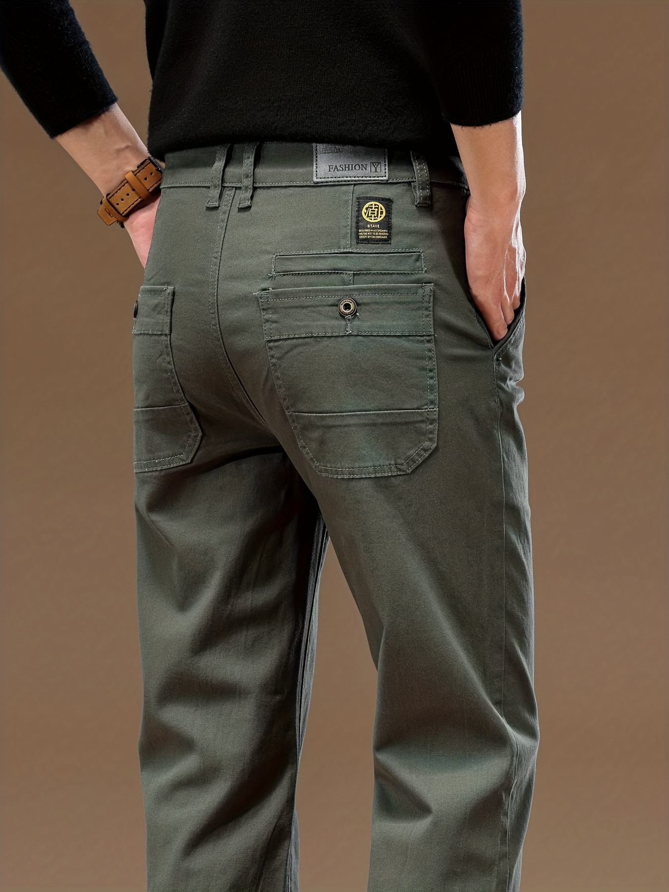 Men's Casual Chino Pants, Slim Fit Cotton Trousers with Multiple Pockets, Comfortable for Daily Wear & Outdoor Activities, Multiple Colors Available