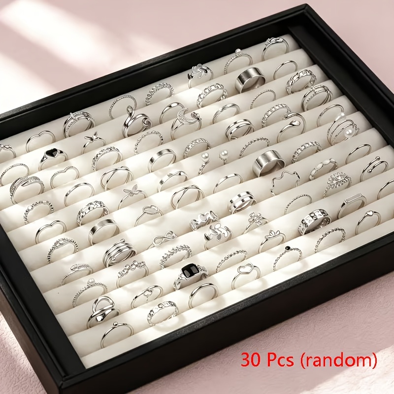 TEMU 30pcs Multi-element Teenager's Rings Elegant Easy Mixed Style Band Party Vacation Daily Wear Finger Jewelry Fashion Jewelry Gift Random Shipped,