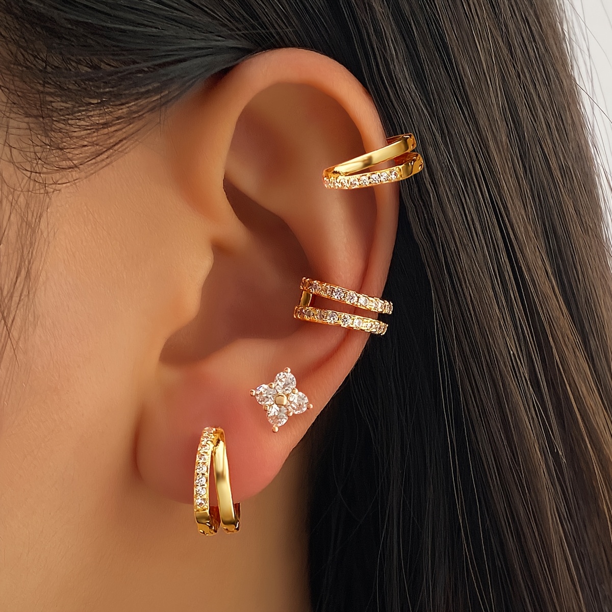 set ear cuffs featuring artificial crystal designed women Temu