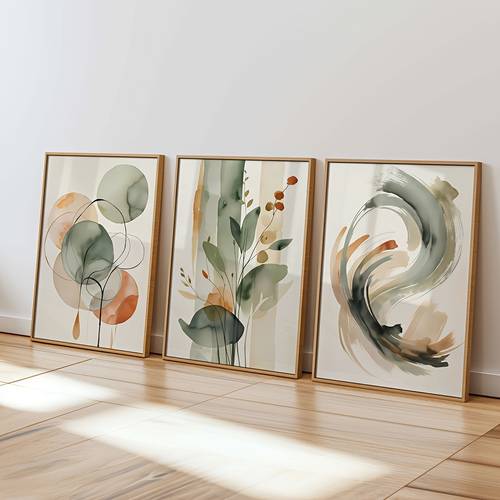 2d düz, 3lü set, bej & adaçayı rengi soyut suluboya duvar sanatı, oturma odası dekoru için ve geometrik baskılar, japandi zen duvar dekoru, modern minimalist çerçevesiz posterler, i̇ alan ev dekorasyonu, yatak odası, ofis, yurt, oda dekoru için tuval sanatı