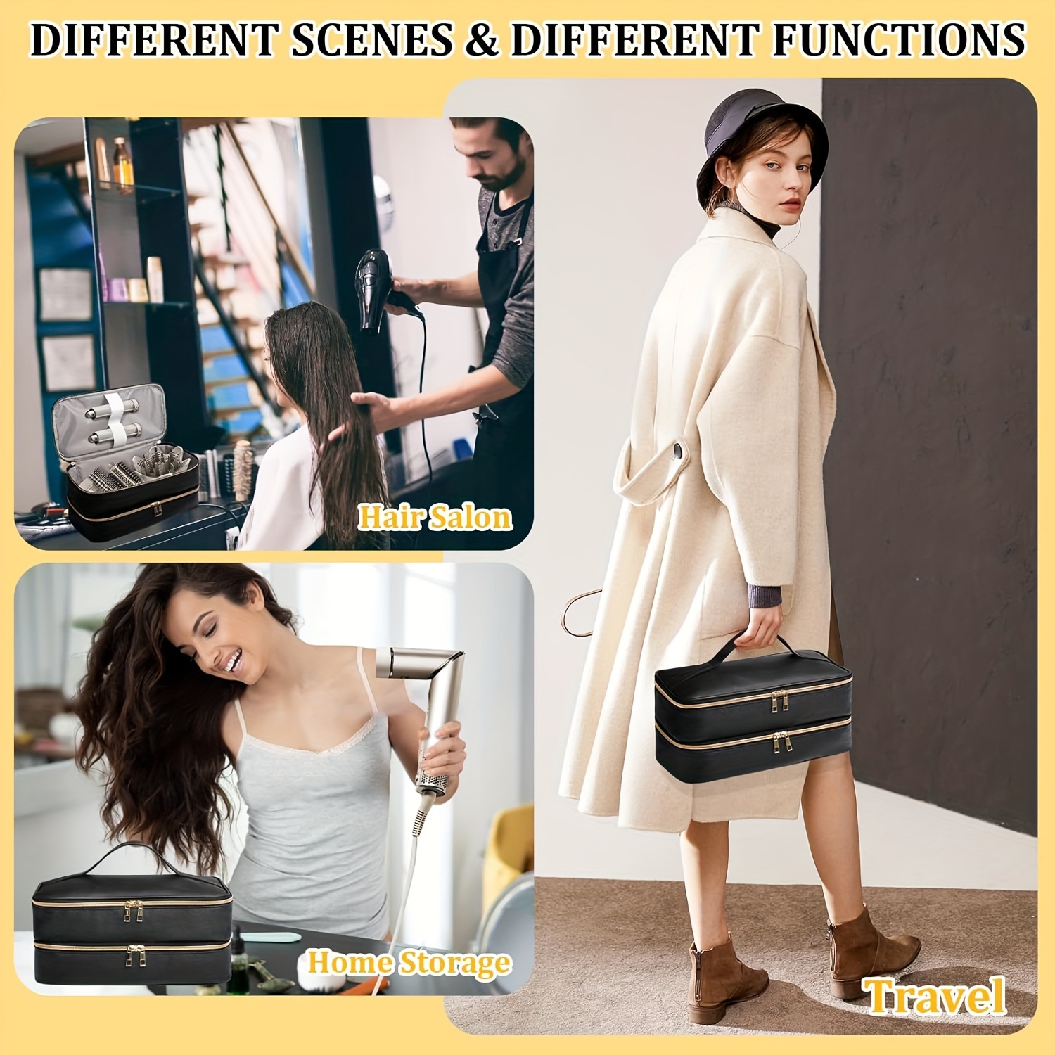 Hair Dryer Carry Bag, Portable Cosmetic Case for Hair Accessories,  Dual-Layer Storage Box for Hair Dryer Accessories, Beauty Supplies Makeup  Pouch