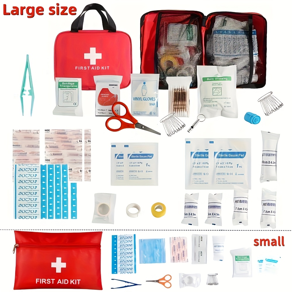 small large portable first aid kit including professional scissors and tweezers specifically designed for camping hiking hunting and all types of outdoor activities   with essential first aid supplies like bandages gauze