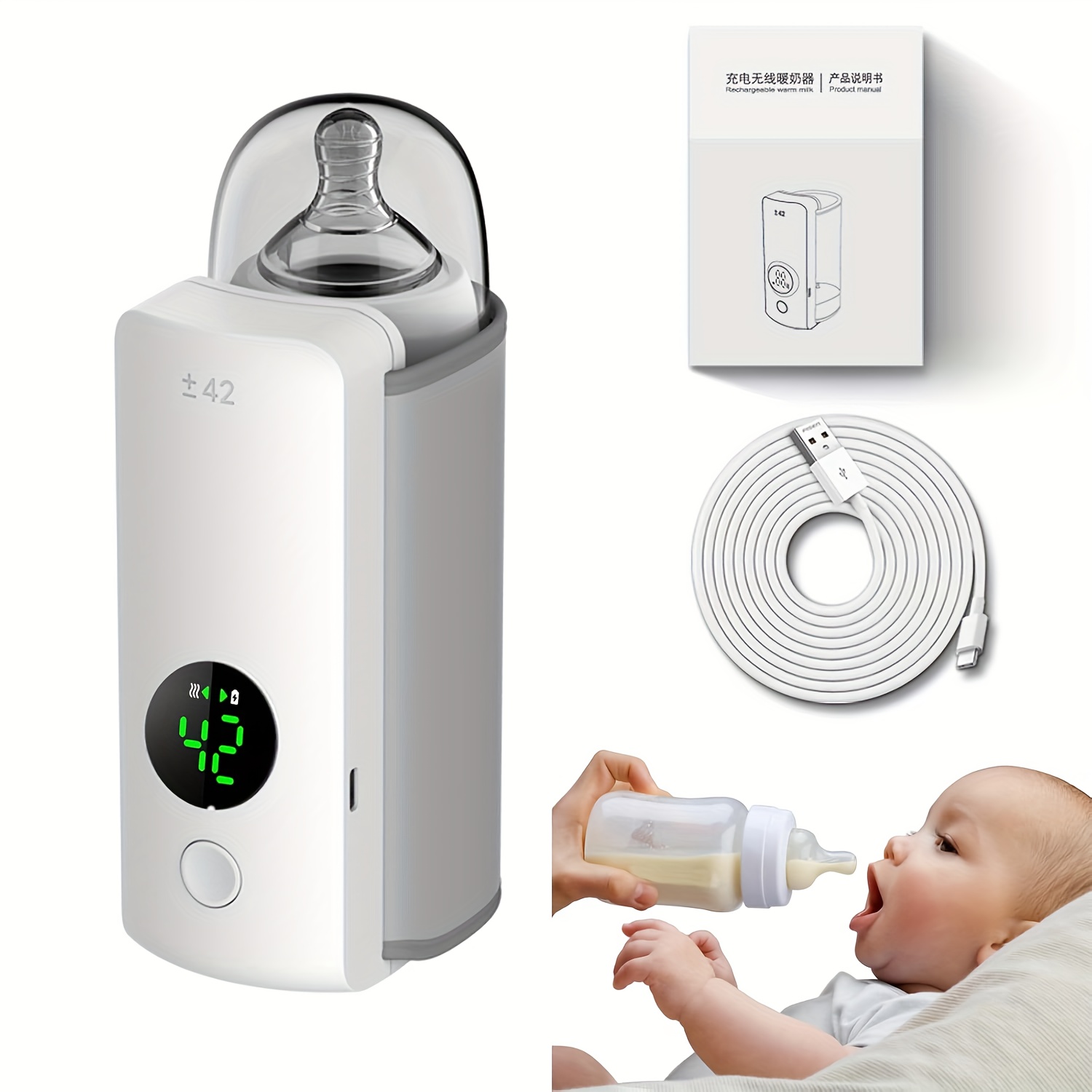 TEMU Portable Baby Bottle Heater, Cordless Baby Bottle Heater Suitable For Breast Milk And Formula Milk, Portable Bottle Heater With Temperature