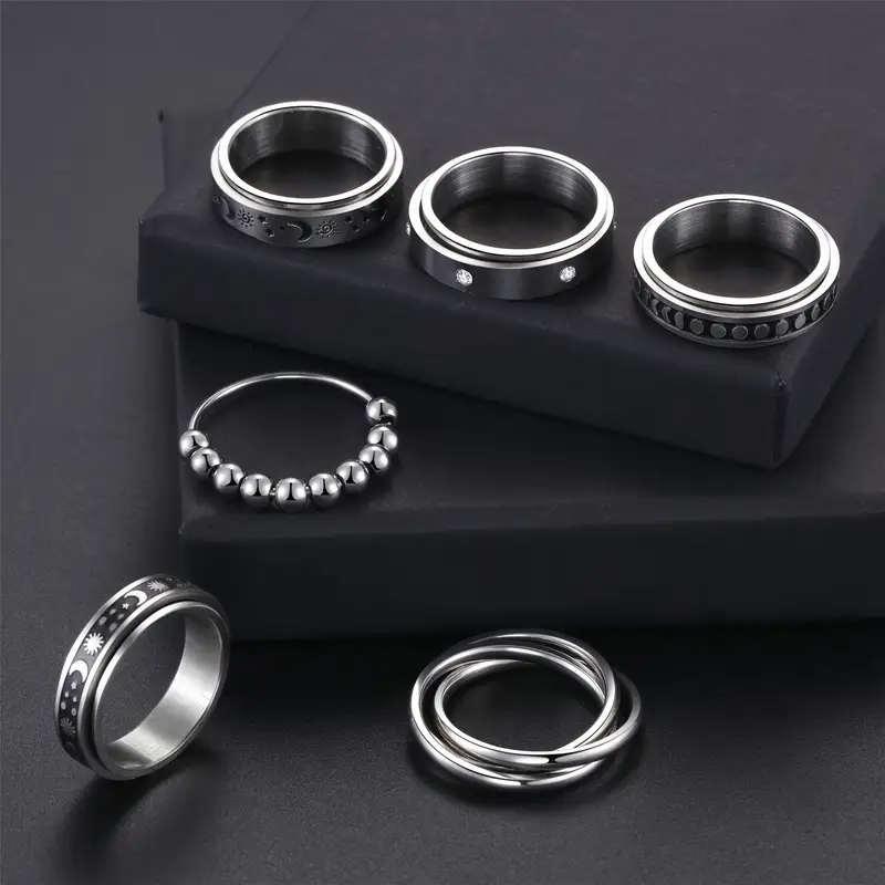 6pcs stainless steel spinner fidget rings anti anxiety design for casual attire gifting Product details 0