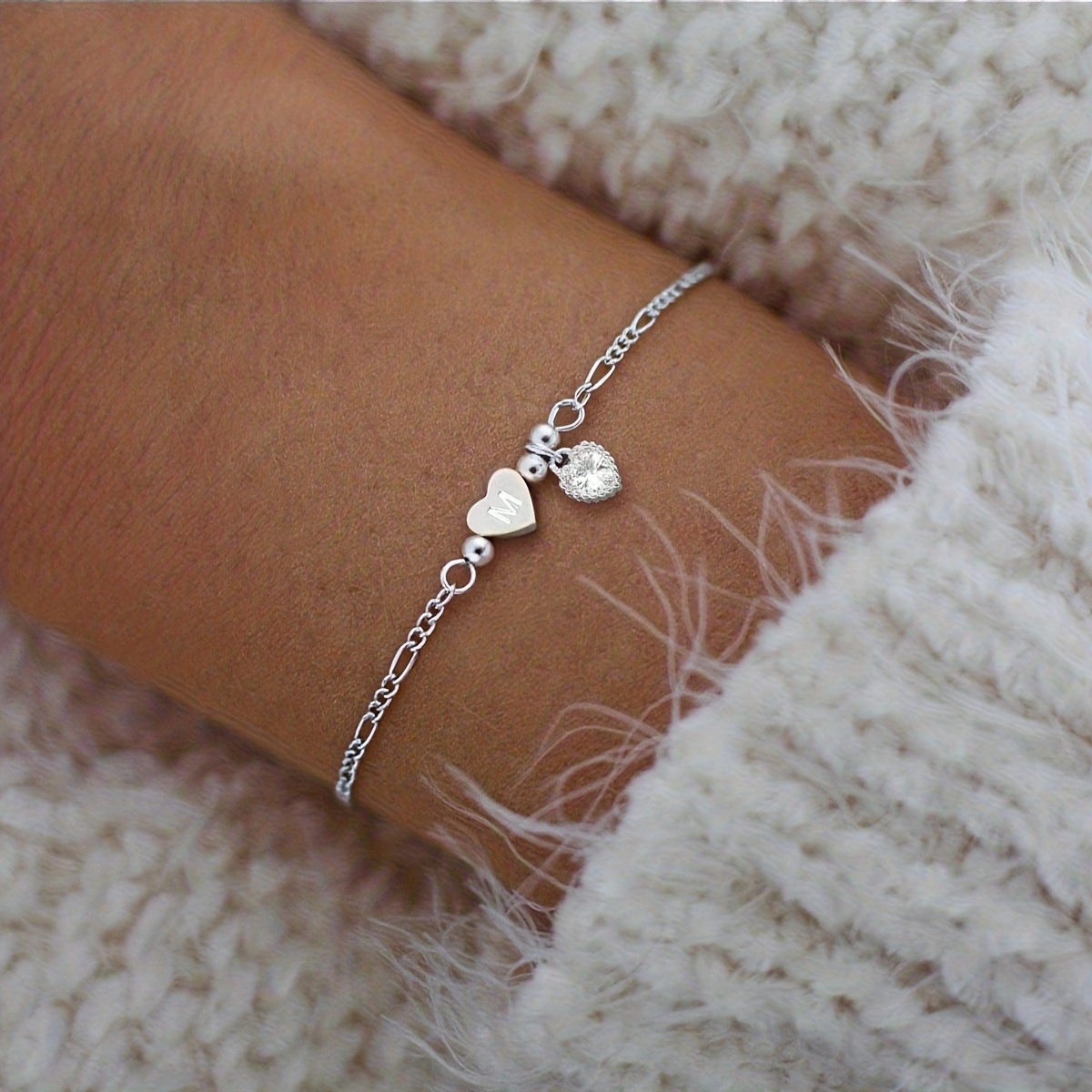 TEMU Custom 1pc Brand Fashion Heart-shaped Initial Red Heart Golden Stainless Steel Nk Chain Bracelet, Perfect Gift For Women On Birthdays, Holidays,
