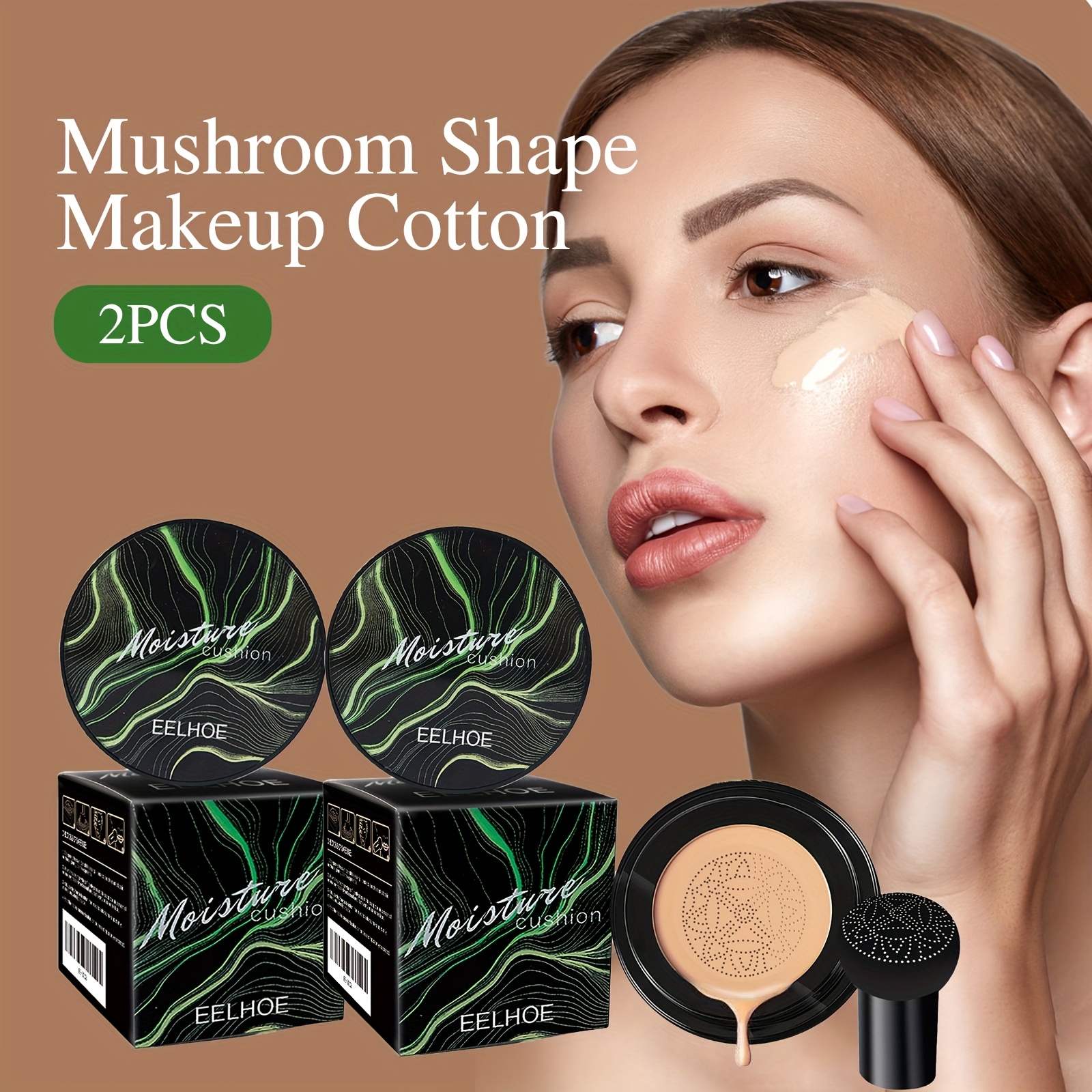 2pcs Mushroom Head Sponge BB Cream Foundation, Full Coverage, Long-lasting Moisturizing, Concealing Base Makeup, Waterproof Makeup Base Facial Makeup, Creating Natural Base Makeup, Christmas/Birthday/Valentine'S Day Gift For Women - Dark Brown Color