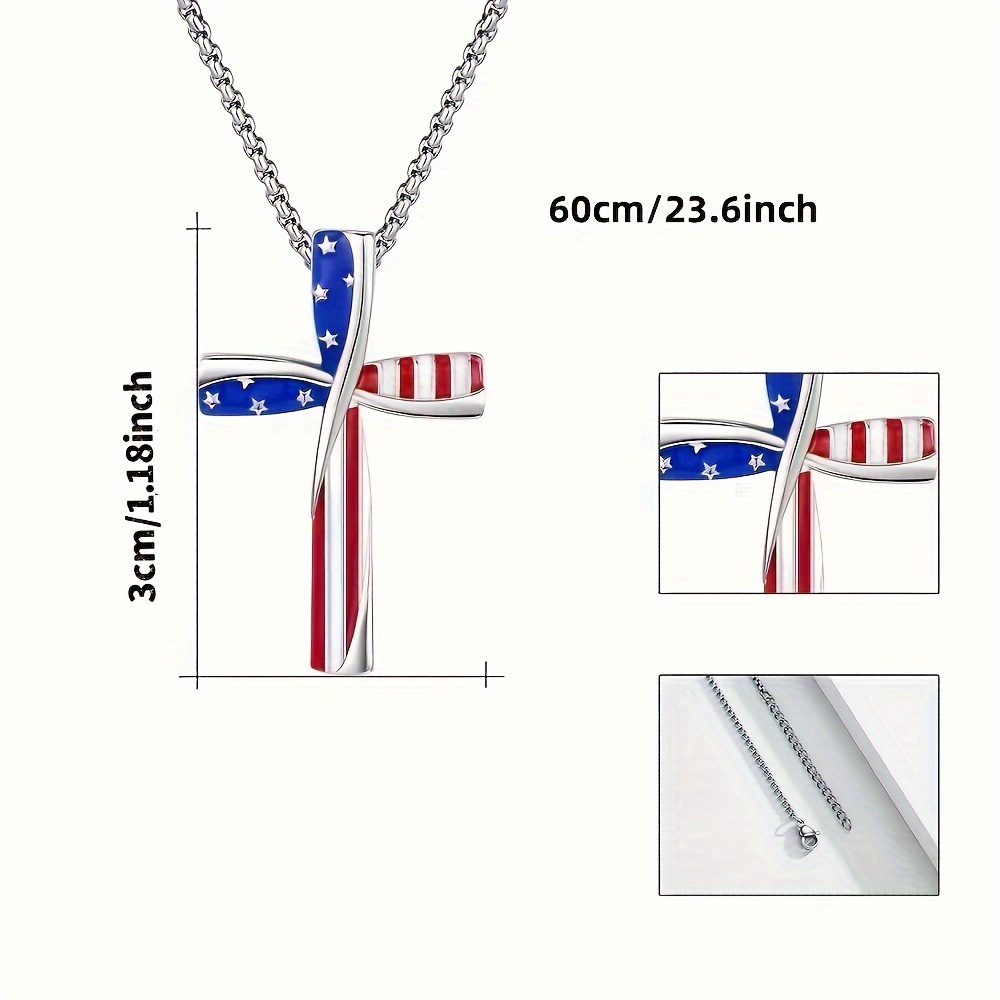 patriotic american flag cross necklace fashionable alloy pendant for women girls perfect for independence day flag day celebrations details 1
