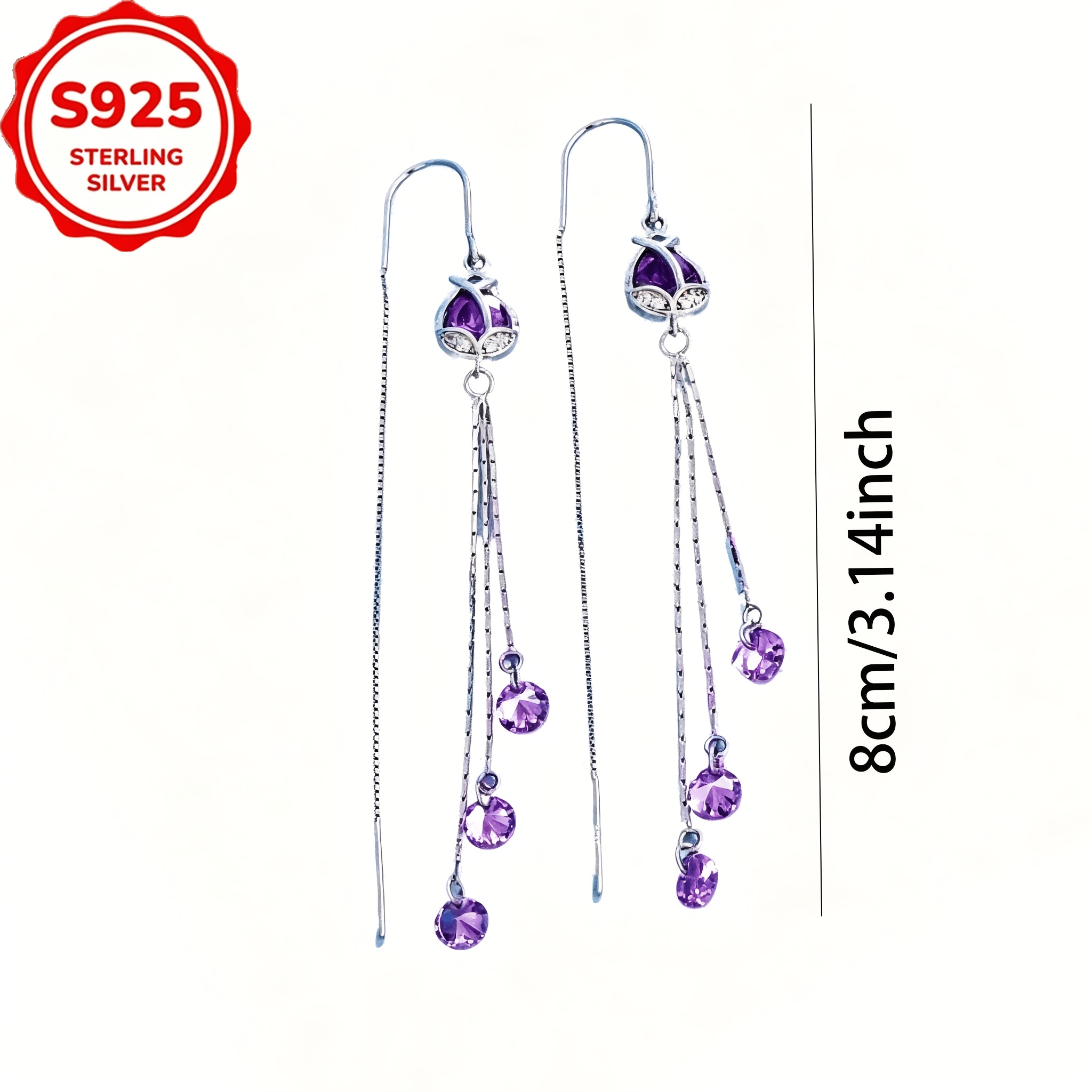 Women's S925 Silver Tulip Tassel Drop Earrings