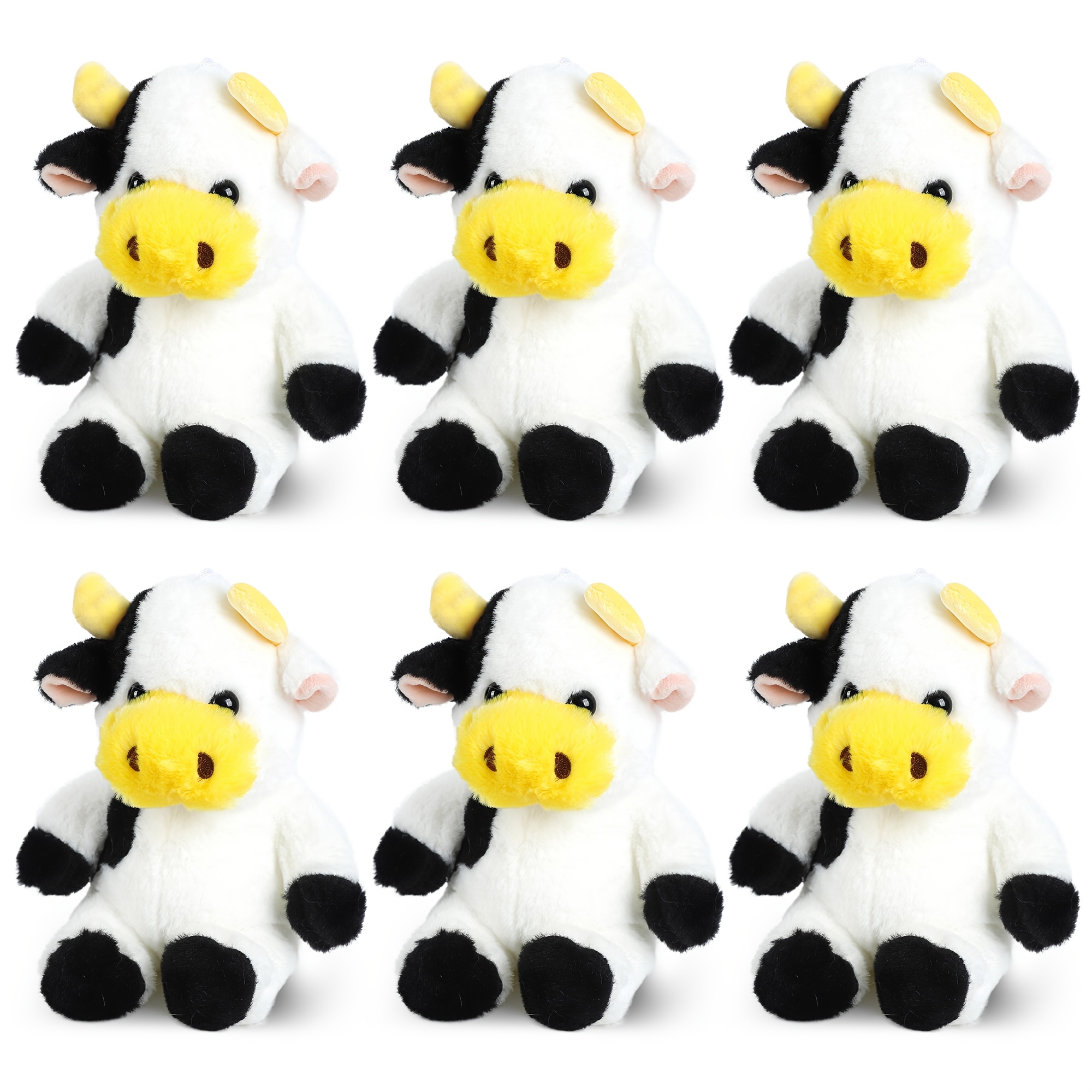 TEMU 6pcs Soft Cuddly Cow Plush Stuffed Animals, 9.4'' Polyester Cows For , White And Black