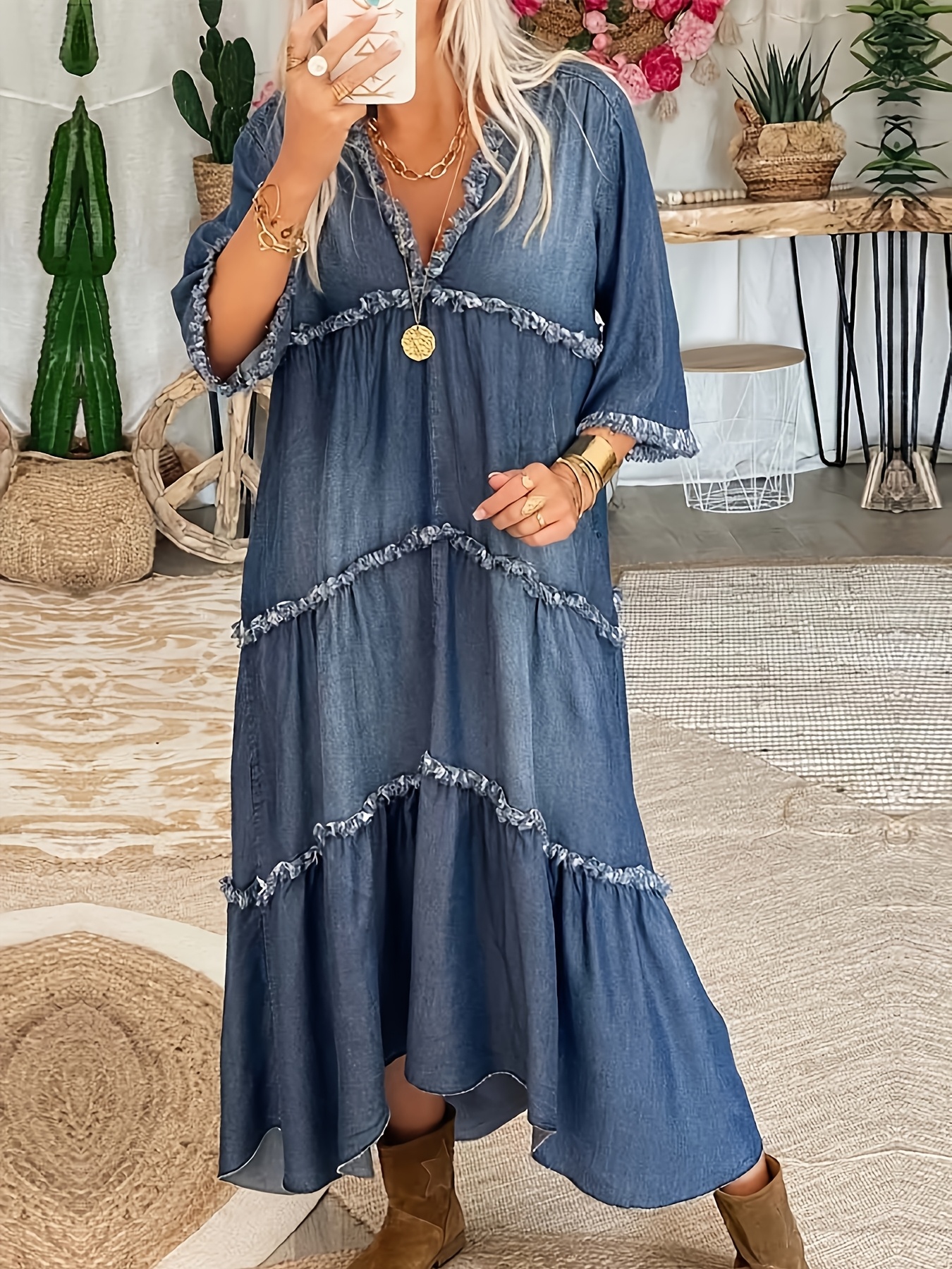 25AW Short-Sleeve Denim Dress, Washed Blue Denim Skirt, Simple, Stylish,  and * Plus-Size Women's Denim Dress