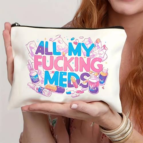 meds vibrant makeup bag reusable travel cosmetic pill organizer with zipper low allergy beige perfect gift for women sisters daughters on birthdays christmas