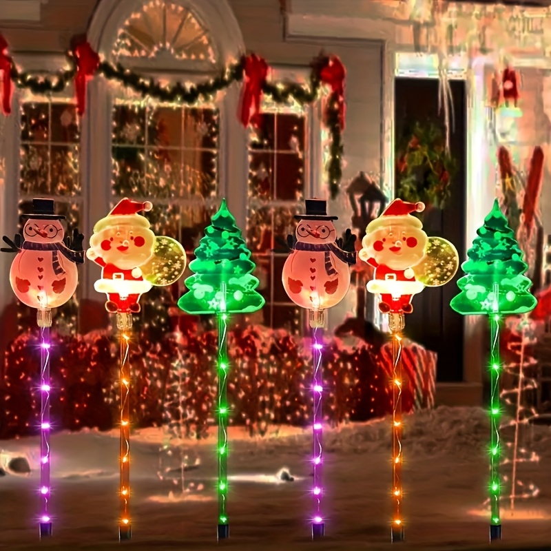 TEMU 1 Pack Of 6pcs Outdoor And Indoor Garden Lights, Solar Powered Santa Claus, Snowman, And Christmas , Suitable For Hallway Gardens, Yard Lawns,
