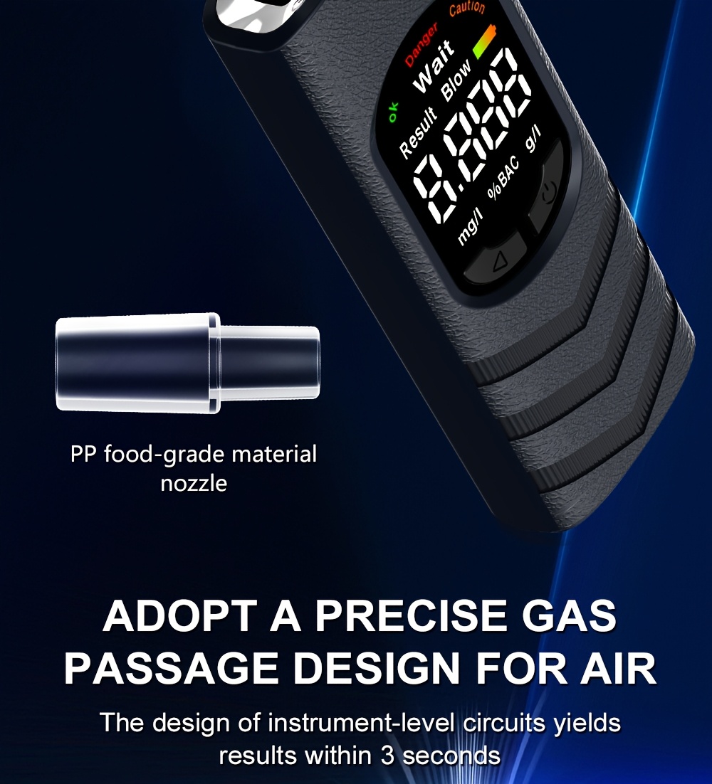 Digital Automatic Alcohol Tester, Professional Breath Alcohol Detector, Rechargeable Breath Alcohol Measuring Device, Alcohol Measurement Tool with LCD Display, Accurate And Sensitive, Continuous Monitoring