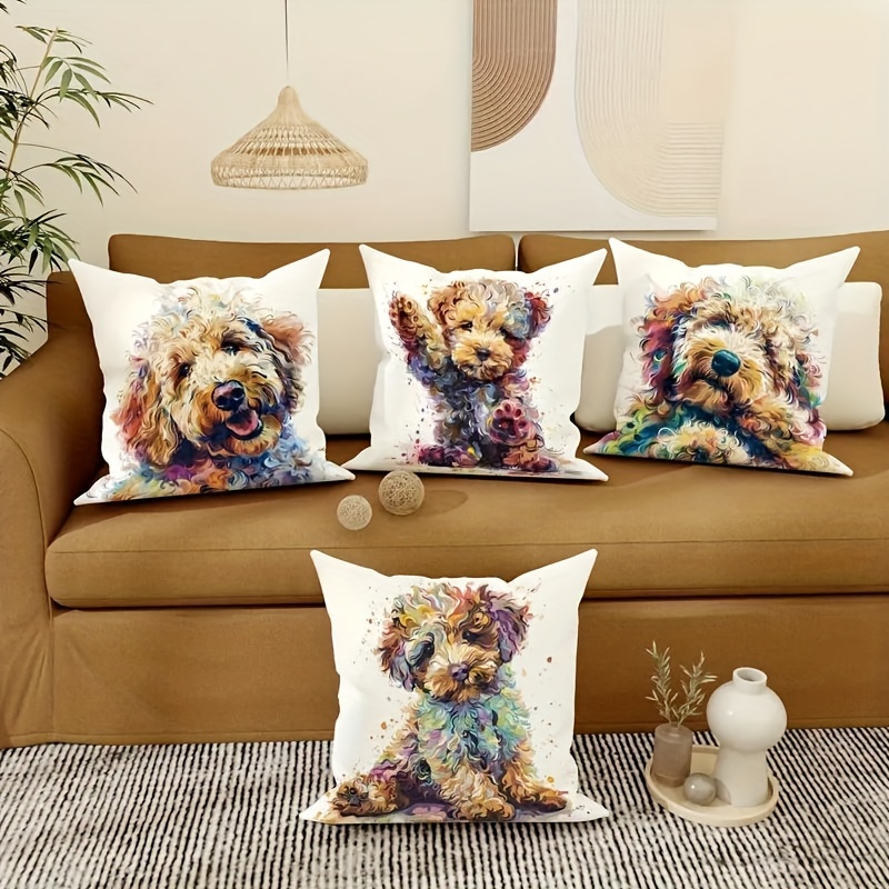 

4pcs, Dog Pillowcase, Polyester , For Sofa And Living Room Decoration - Not Included