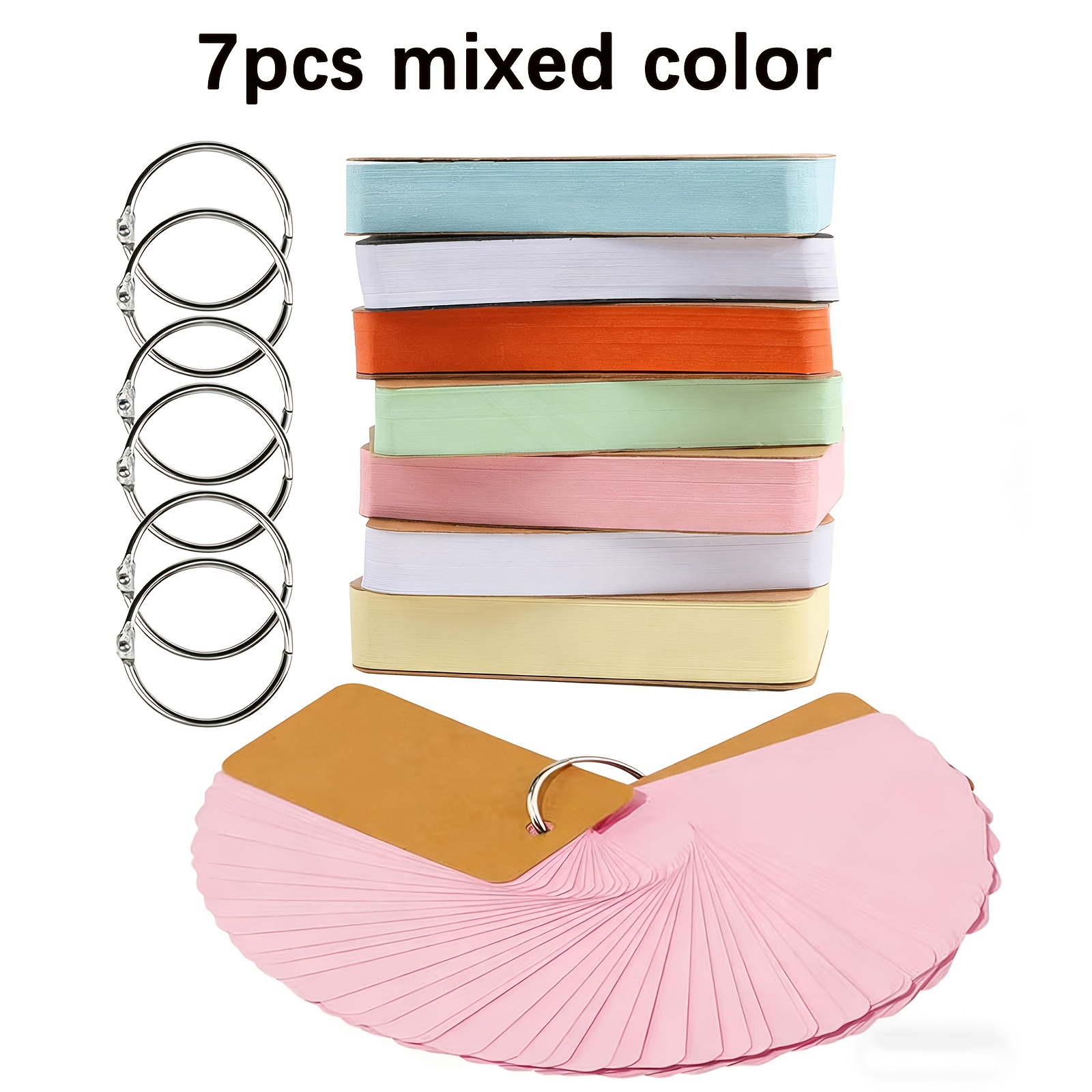 TEMU 7er-Pack farbige Lernkarten mit 350 Blättern, Mischung aus sieben Farben, 2,7" x 1,6" leere Notizzettel mit Ringbuchring, für Grußkarten,