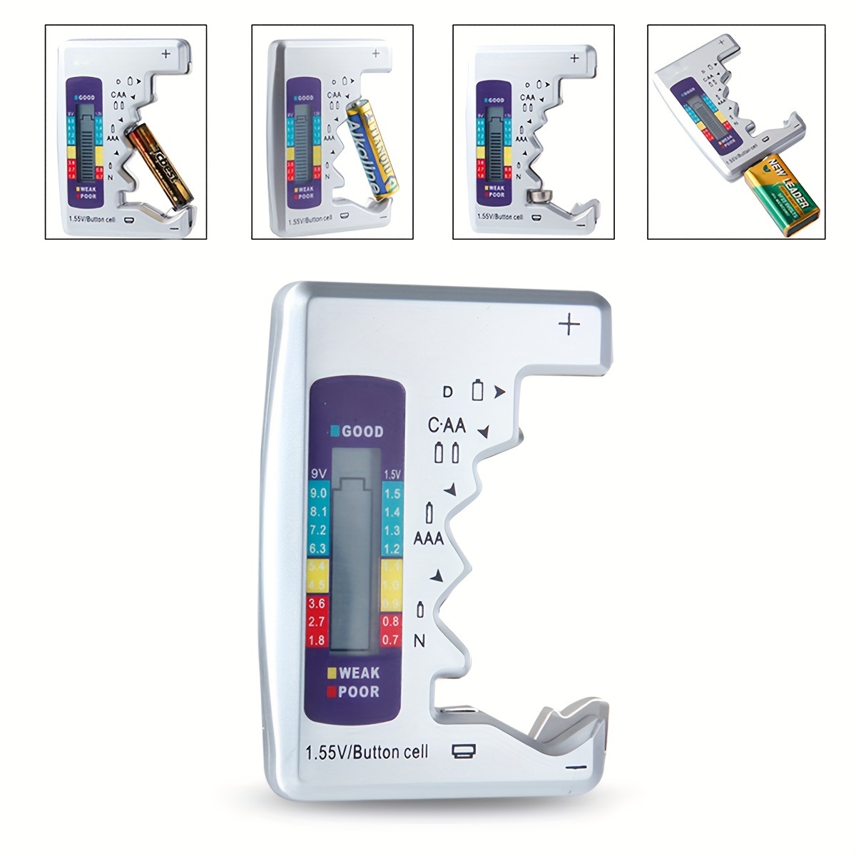 Versatile Digital Battery Tester - Quick & Easy Check for C, AA, AAA, D, N, 9V, 6F22, 1.5V Button Cell Batteries with LCD Display