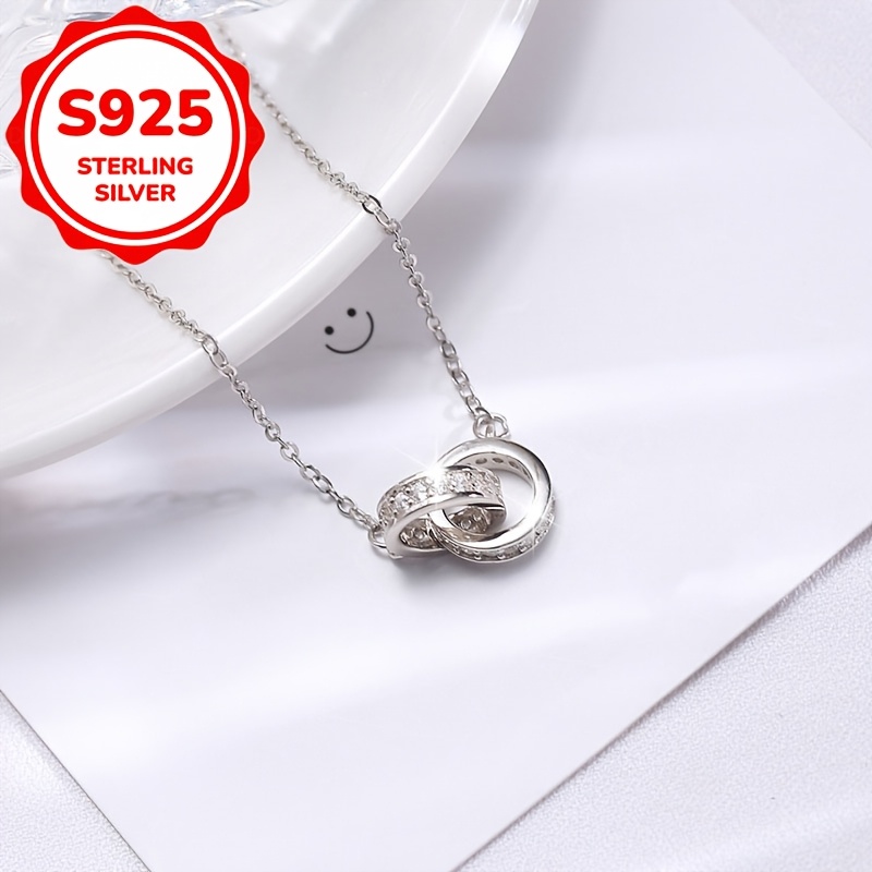 Women's S925 Sterling Silver Minimalist Double Hoop Necklace
