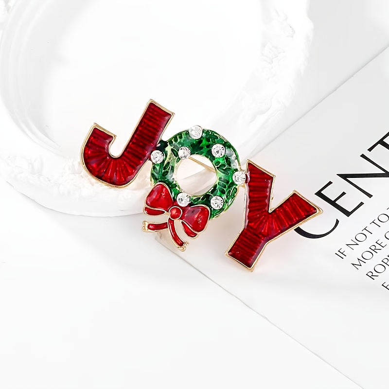 TEMU Broche Lettre de Noël à de Couleurs , Motif Nœud Couronne en Strass, Épingle de Décoration pour Sac de Femme