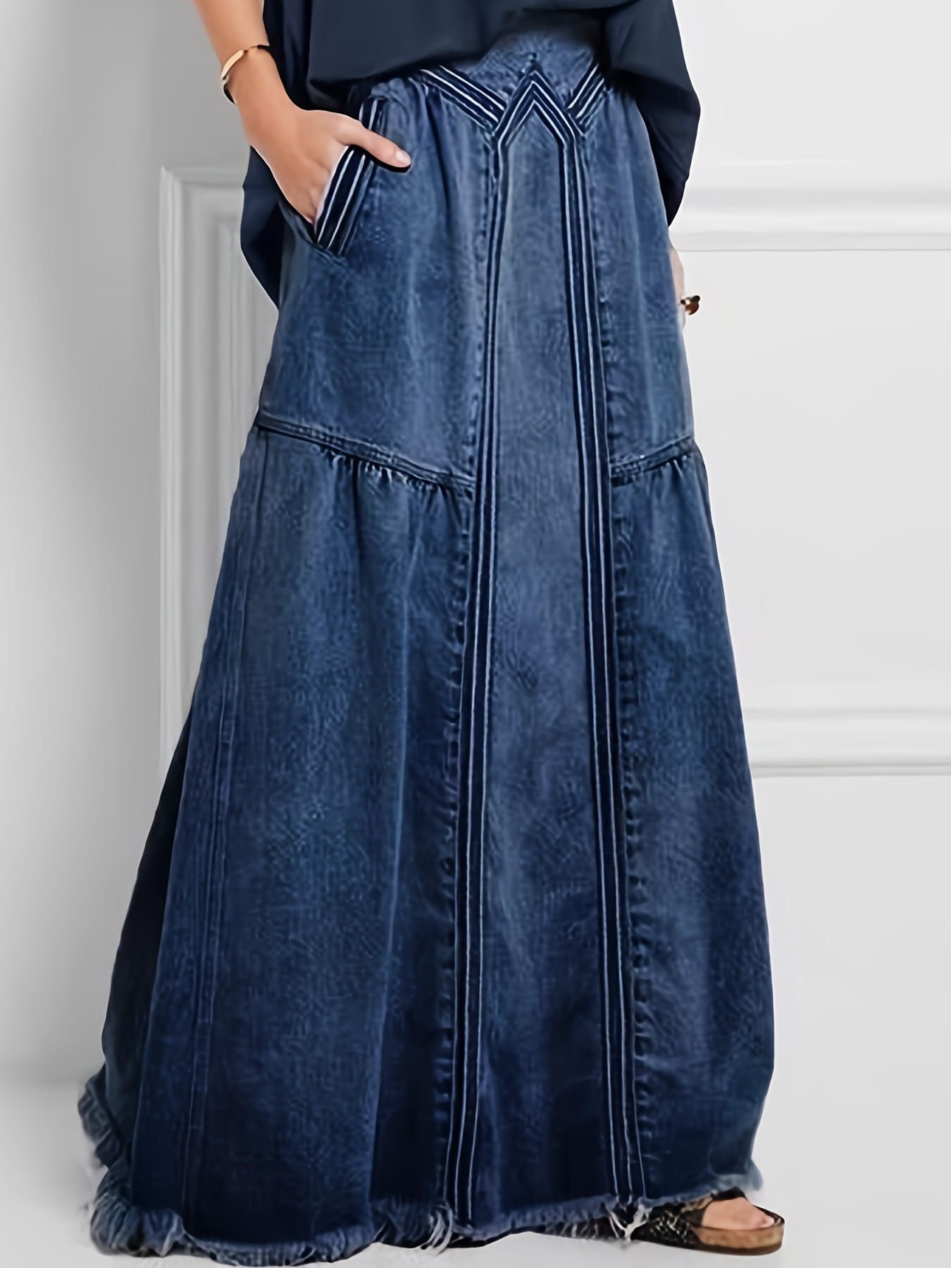 plus size elegant denim maxi skirt high waist a line Temu