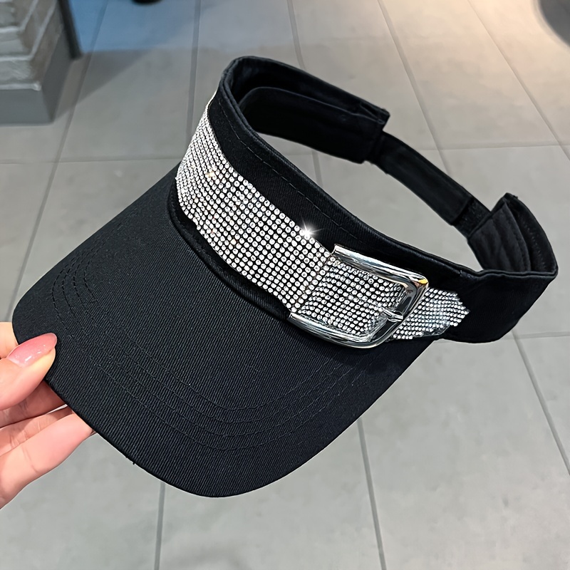 Women's Spring Summer Empty Top Rhinestone Hat, Adjustable, Snap Button Decor Design Baseball Cap, Breathable And Comfortable, Suitable For Outdoor Travel And Leisure