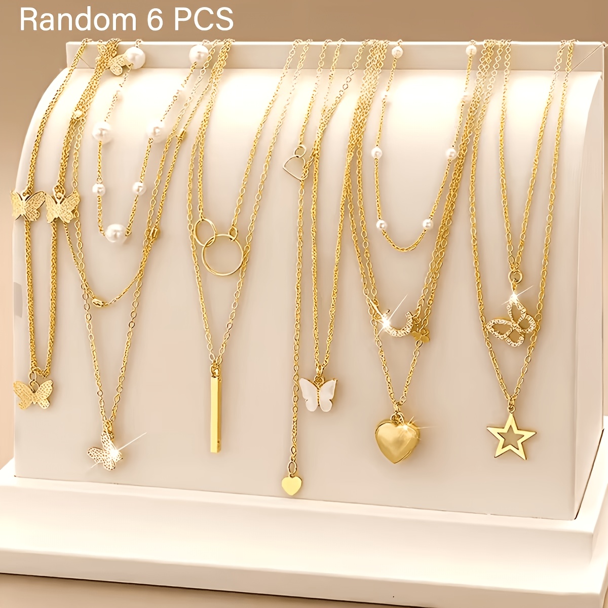 TEMU Random 6pcs Set, Heart And Long Pendant, Exquisite And Fashionable, Elegant And Versatile Necklace For Daily Wear, Dates, Vacations, And