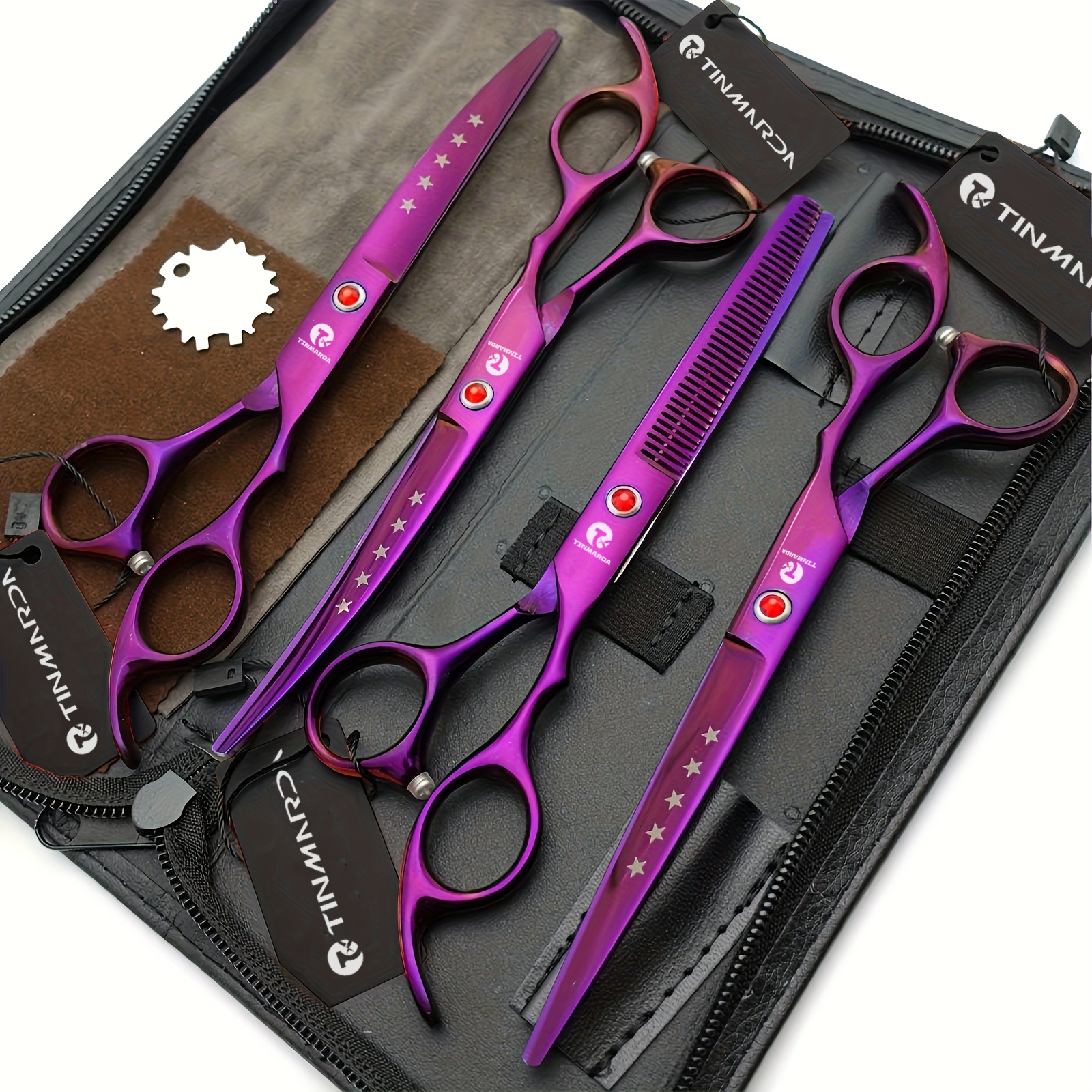 Image of 7.0in Professional Pet Grooming Scissors Set, Straight And Thinning And Curved Scissors 4pcs Set For Dog Grooming (violet)