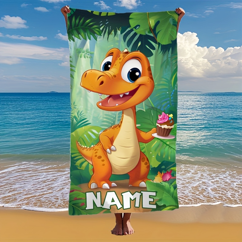TEMU 1 Customizable Dinosaur Beach Towel - Tropical Cartoon Design, Super Absorbent Quick-dry Microfiber, Anti-pilling Sand-resistant Towel, Suitable